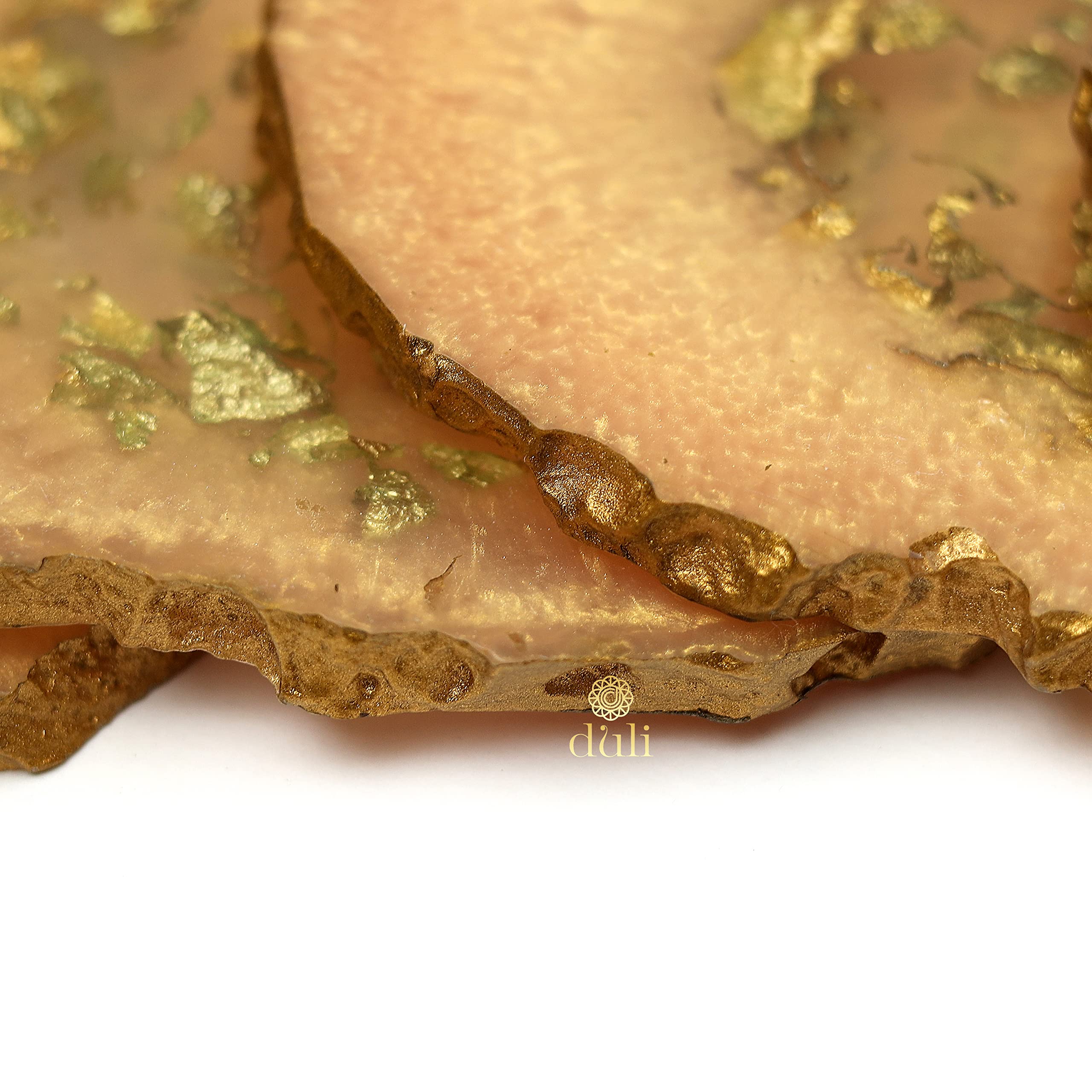 DULI Set of 6 Premium Resin Coasters Tea,Coffee, Resin Set, Tea Coasters, Chai Coasters, Oval Coasters, Table Accessories (10 * 8 cm) (Champagne Flakes) 1