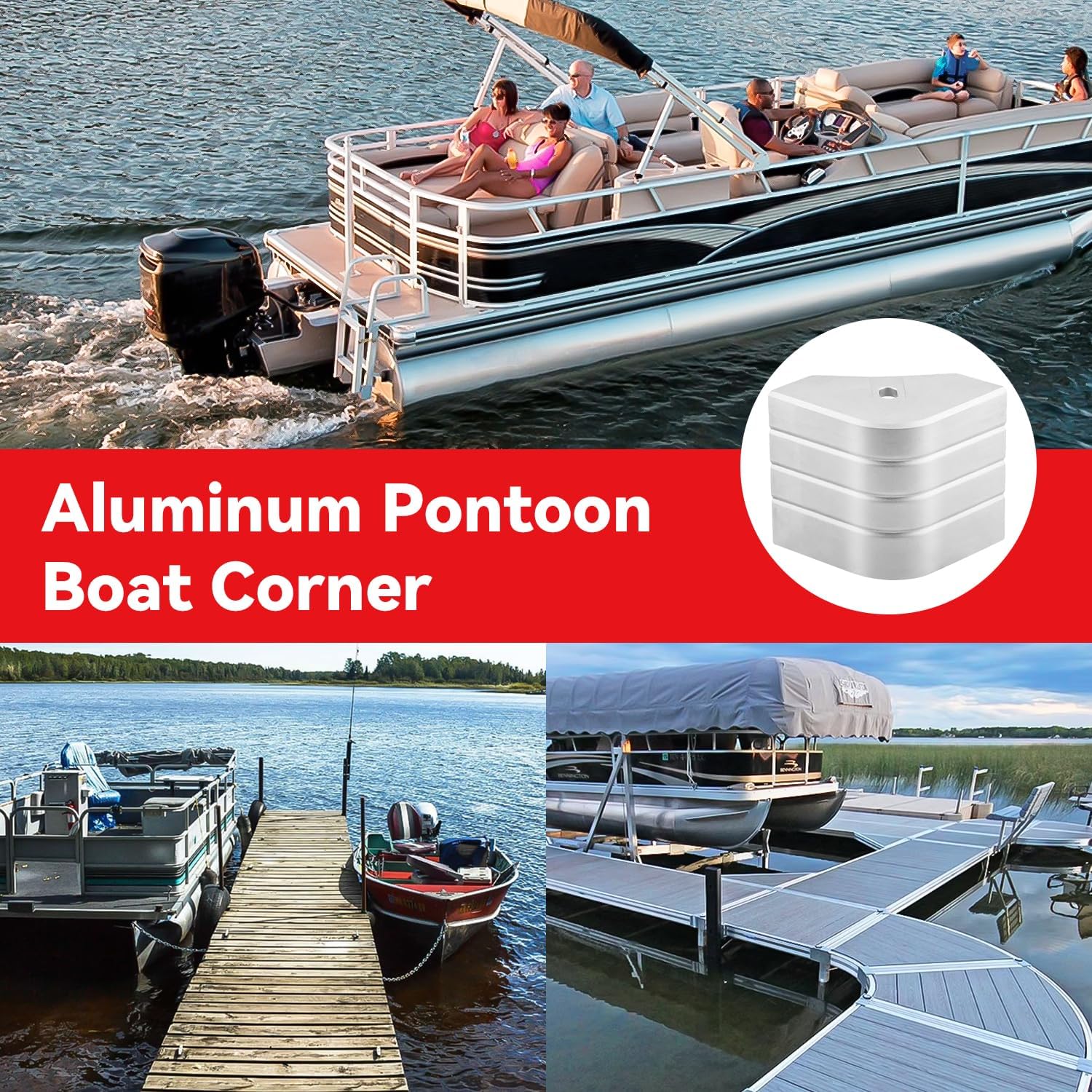 Pontoon Boat Corner Caps (4-Pack) - Cast Aluminum Crest-Style Deck Corner Guards, 3-1/8"–3-3/16" Height & Top, Fits 90° Rounded Corners Only - Replacement Deck Corner Cap