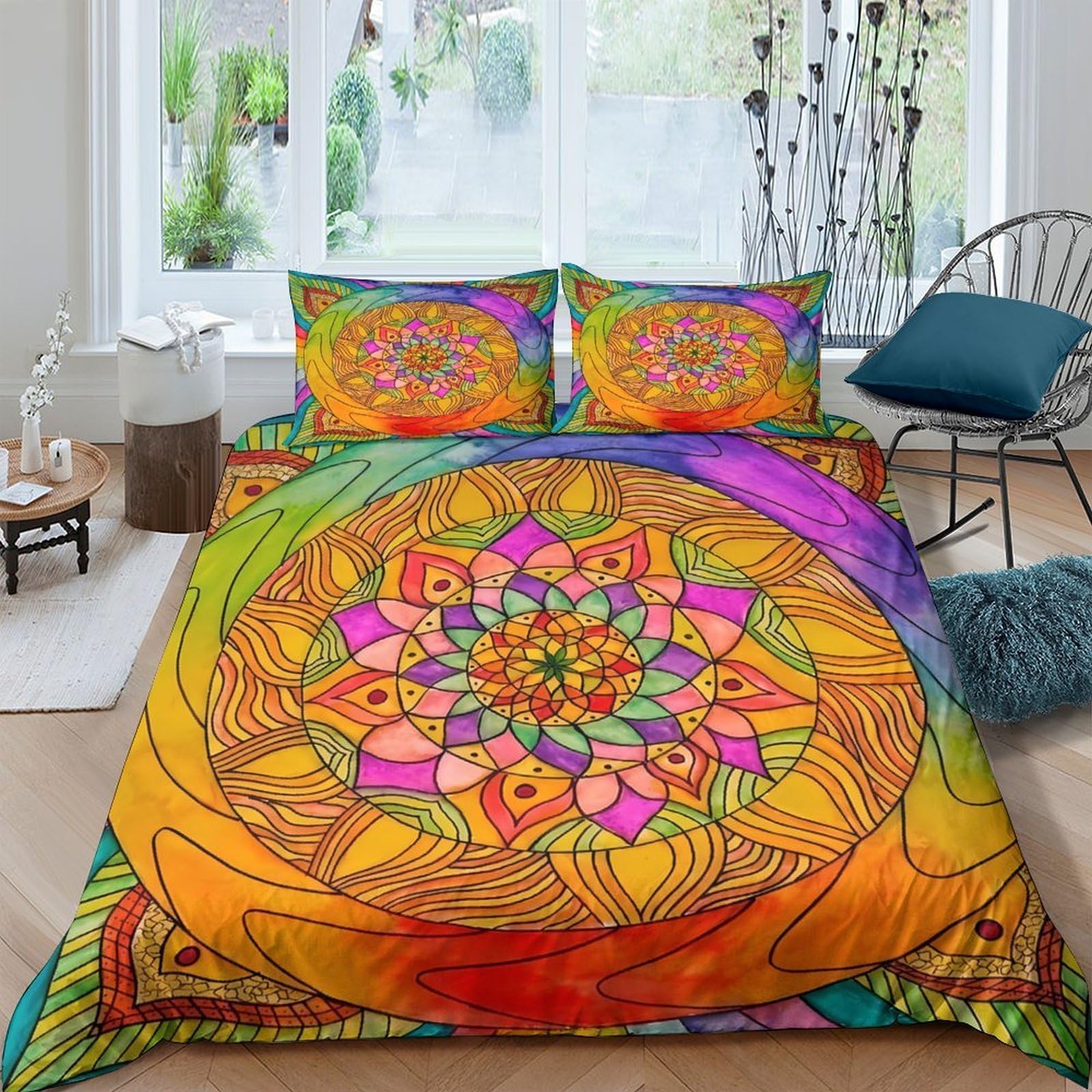 Ctjqhvkz Style-2 3D Printed Mandala Rainbow Fitted Sheet Microfiber Soft Mattress Cover For Bedroom Dorm Artistic Decor Protection Single（135X200cm）