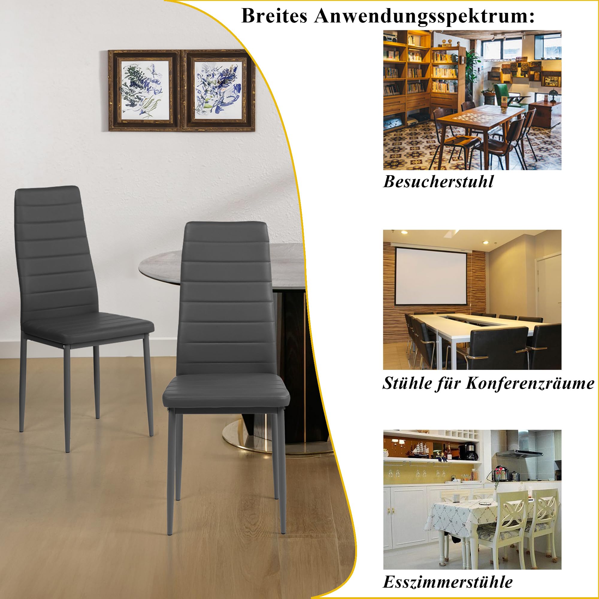 Esszimmerstühle Küchenstühle 2er Set Stühle Grau, Moderner Gastrostühle Besucherstuhl Küchensessel Esszimmer Stühle Essstuhl mit Kunstleder Für Büro/Küche/Esszimmer/Wohnzimmer