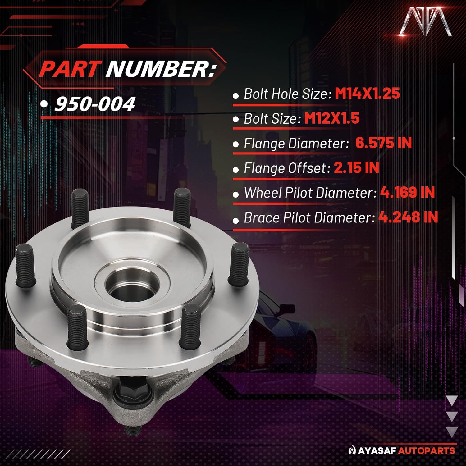 MAYASAF 950-004 [2WD Only] Front Wheel Bearing and Hub Assembly for Toyota 2003-2019 4Runner, 2005-2019 Tacoma, 2005-2017 Hilux, 2007-2009 FJ Cruiser