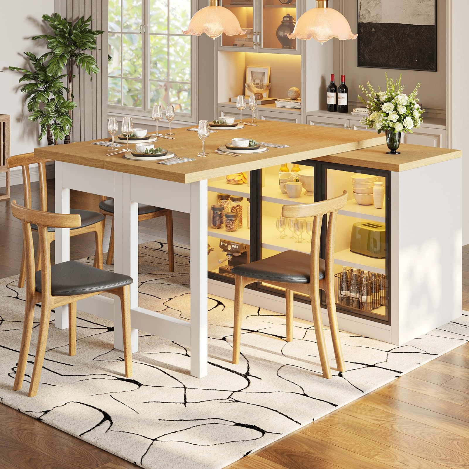 Tavolo da pranzo allungabile da cucina con ripiano regolabile