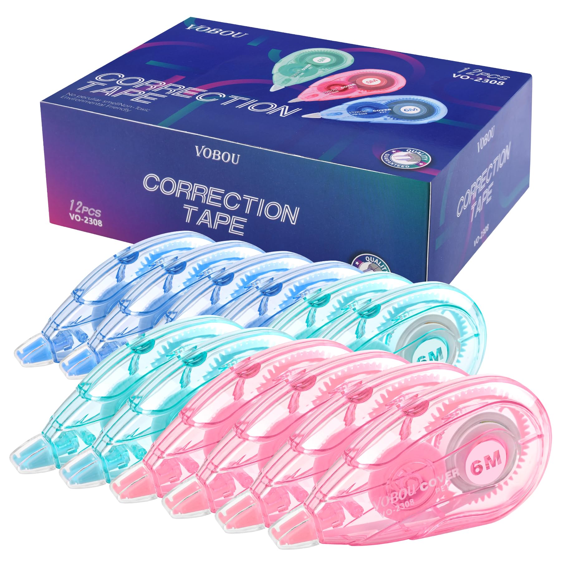Vobou Cinta correctora Whiteout, aplicador fácil de usar para correcciones instantáneas, corregir la escritura incorrecta en cualquier momento, para la escuela, la oficina (azul, verde, rosa, paquete