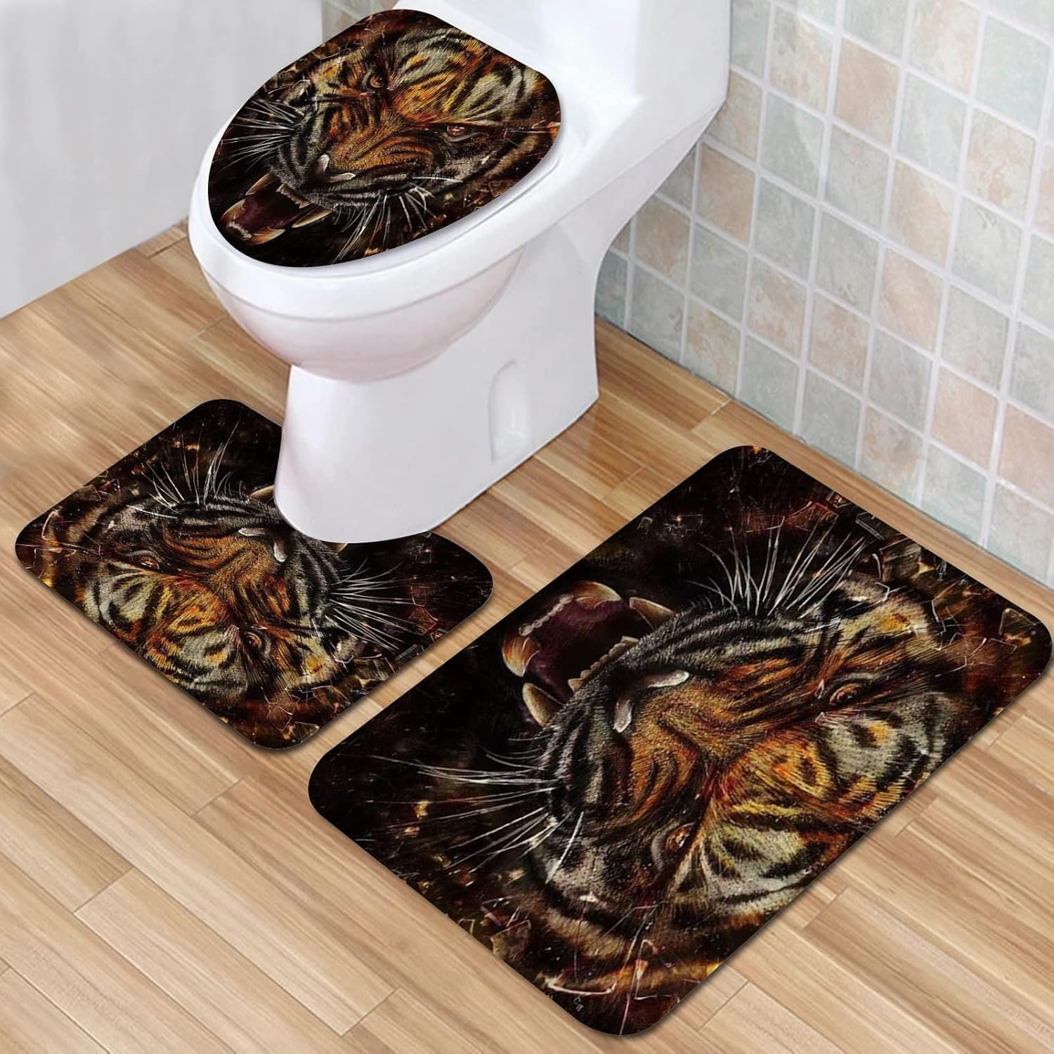 IUBBKI Bathroom Mat, Bathroom NonSlip Mat, Animal Tiger and Shards of