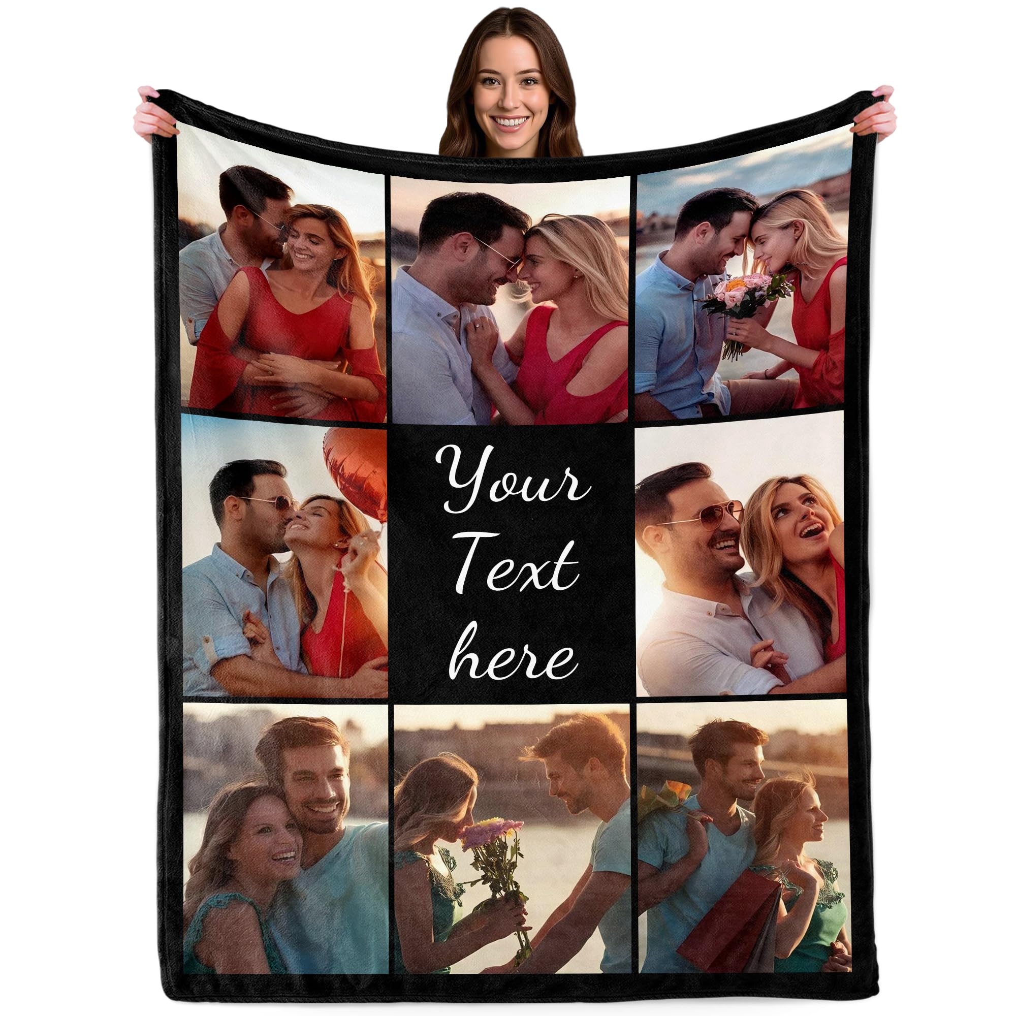 Personalised Blanket with Photo Text, Customised Picture Blanket for Adult Kid Couple, Custom Blanekt, Personalised Christmas Valentines Birthday Gifts for Boyfriend Girlfriend Women Men Her Him