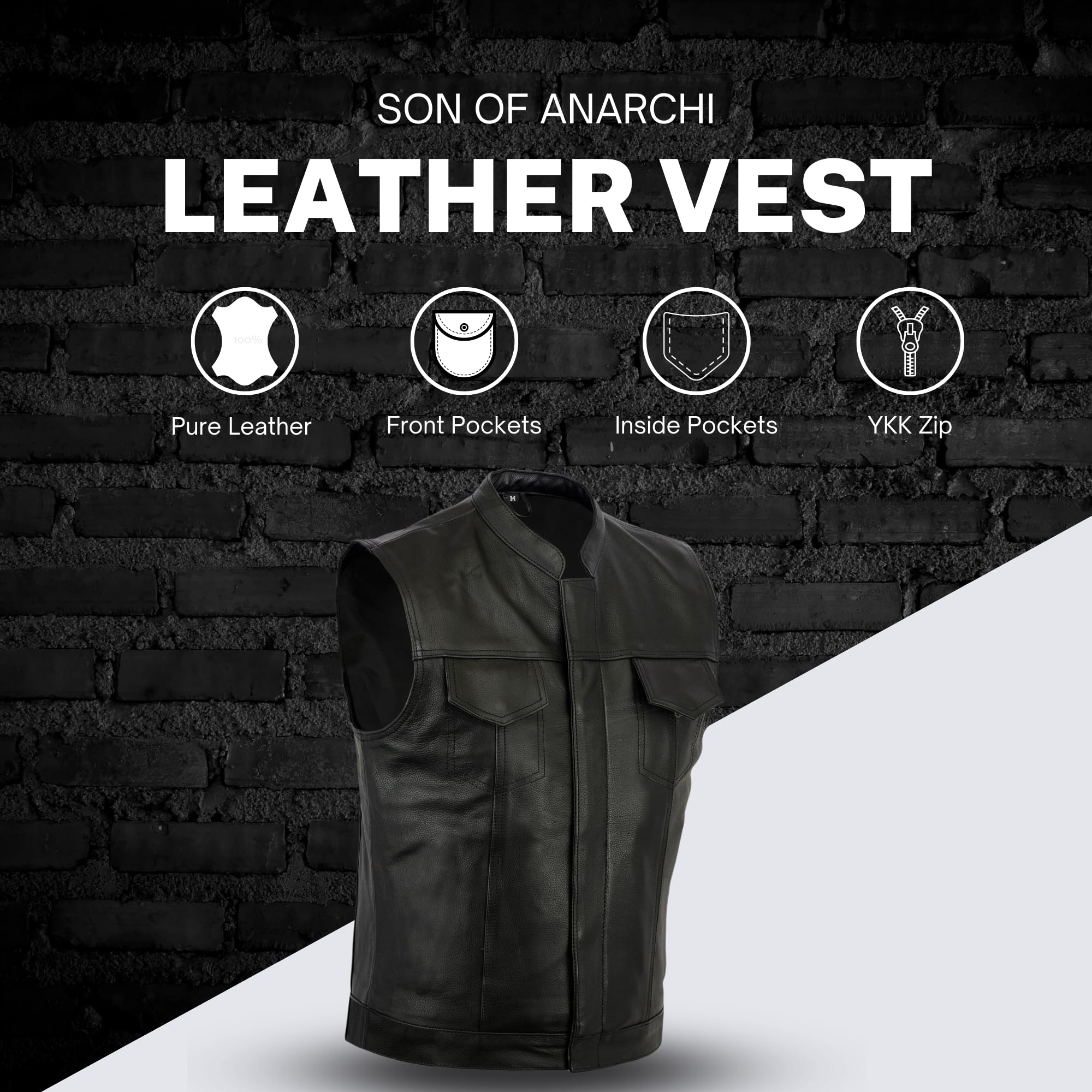 Australian Bikers Gear The Revolver Gilet in Pelle per Motociclisti Sons of Anarchy Style Biker Gilet senza maniche, Nero