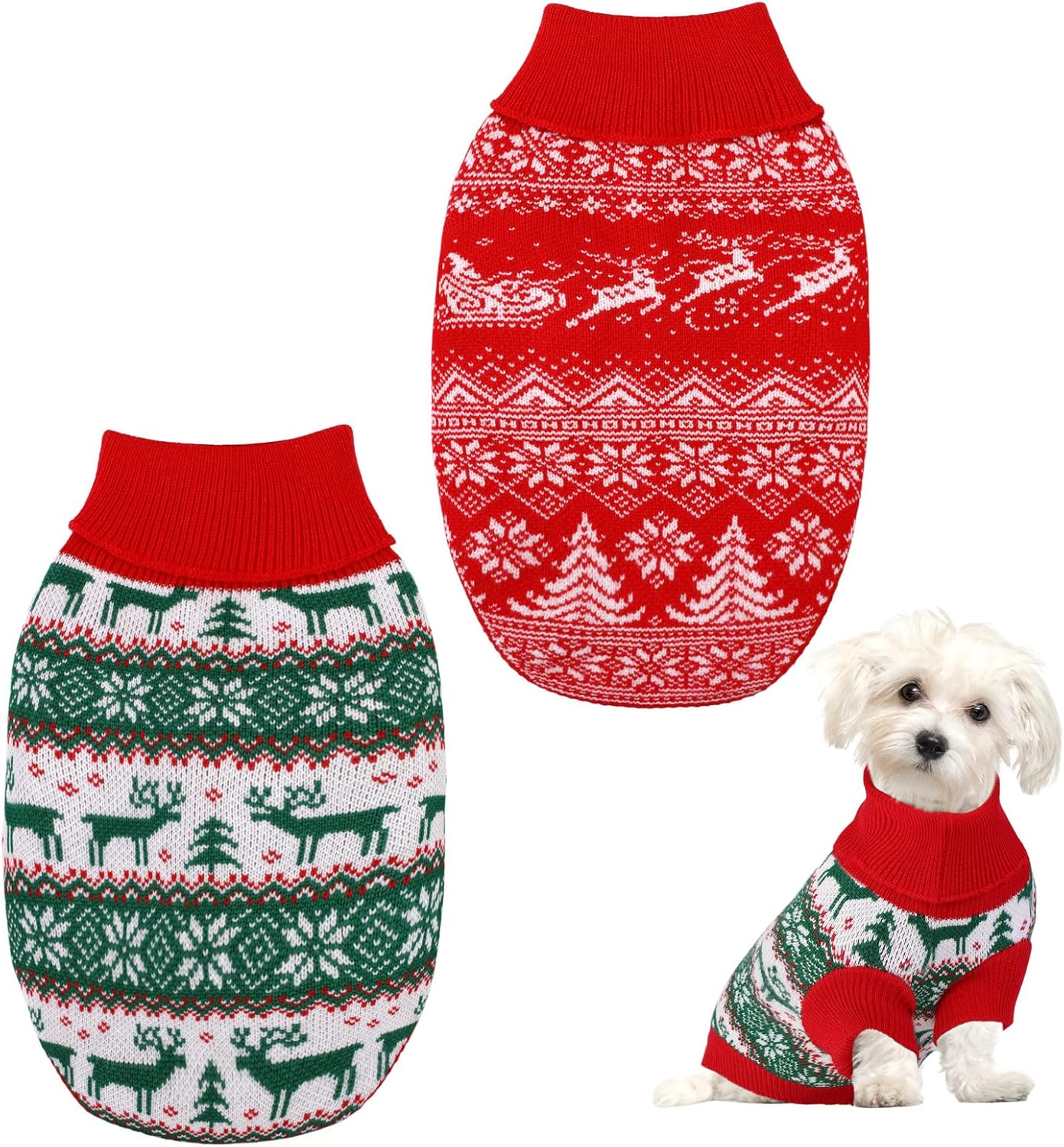 Pedgot 2 Pack Christmas Pet Sweaters Xmas Dog Holiday