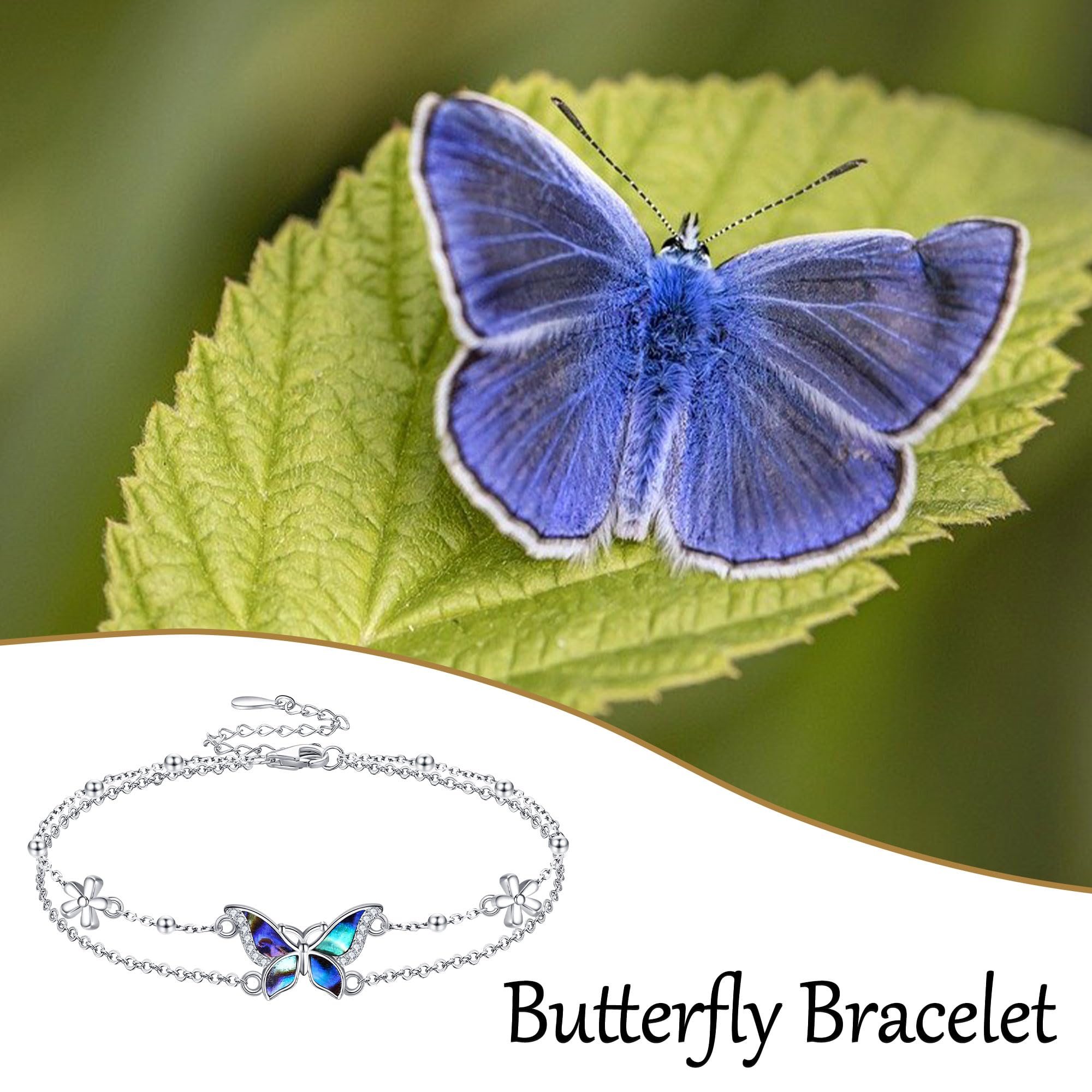 DAYLINLOVE Doppellagig Insekt Vogel Armband 925 Sterling Silber Schmetterling/Biene/Pfau/Libelle/Eule/Motte/Kolibri/Taube Armband Abalone Muschel Schmuck Geschenke für Damen Mädchen