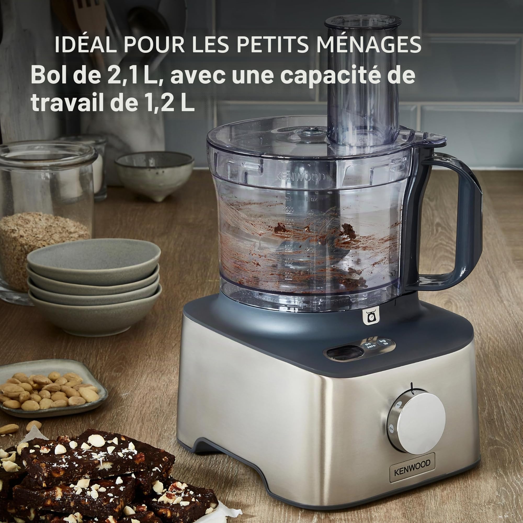Kenwood Multipro Compact + FDM315SS Robot de cuisine compact, 2,1 l, balance intégrée, couteau en acier inoxydable, 4 disques de travail et 5 autres accessoires, boîtier en métal, 800 W, argenté