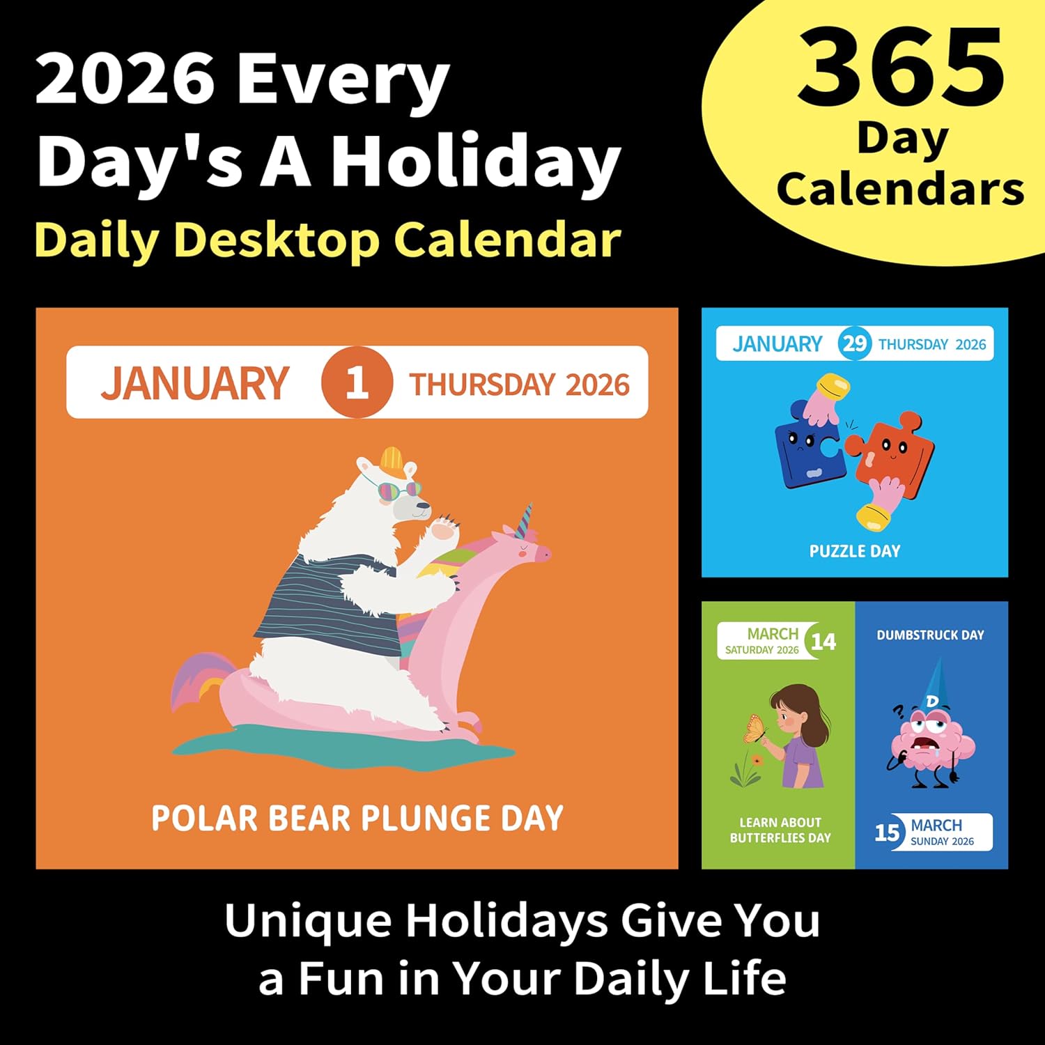 2026 Desk Calendar - 2026 Every Day's A Holiday Calendar, 12 Months Calendars from Jan.2026 - Dec.2026, 5.91'' x 4.92'', Small Desk Calendars with Full-Color Tear-Off Pages, Premium Paper, Plastic Backplane bracket for Home & Office - Image 6