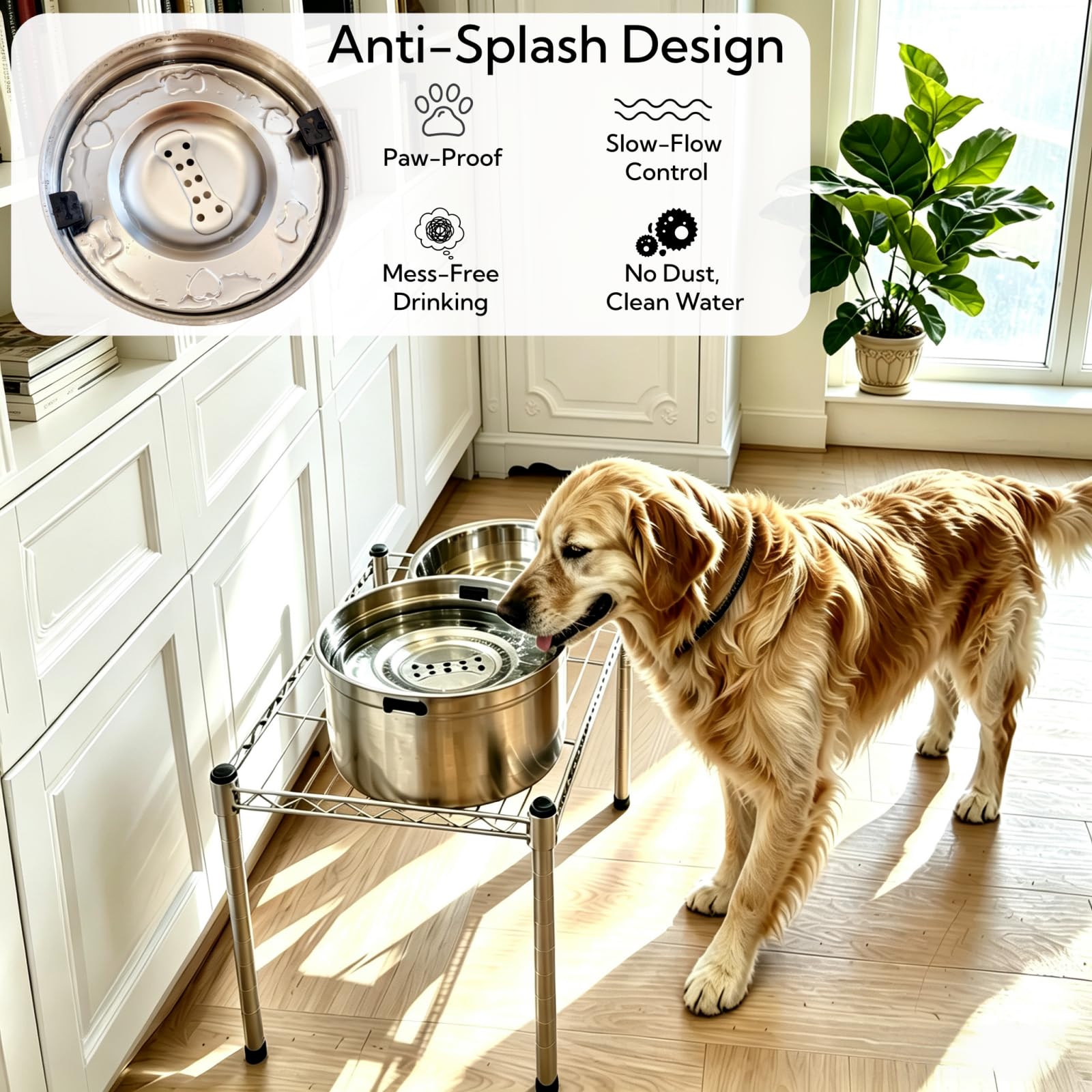 Set di 2 ciotole per cani rialzate, senza fuoriuscite, per razze medie, 2 ~ 2,5 tazze, ciotole per cani in acciaio inossidabile 304 con supporto regolabile rialzato in altezza da 17,8 cm, in metallo