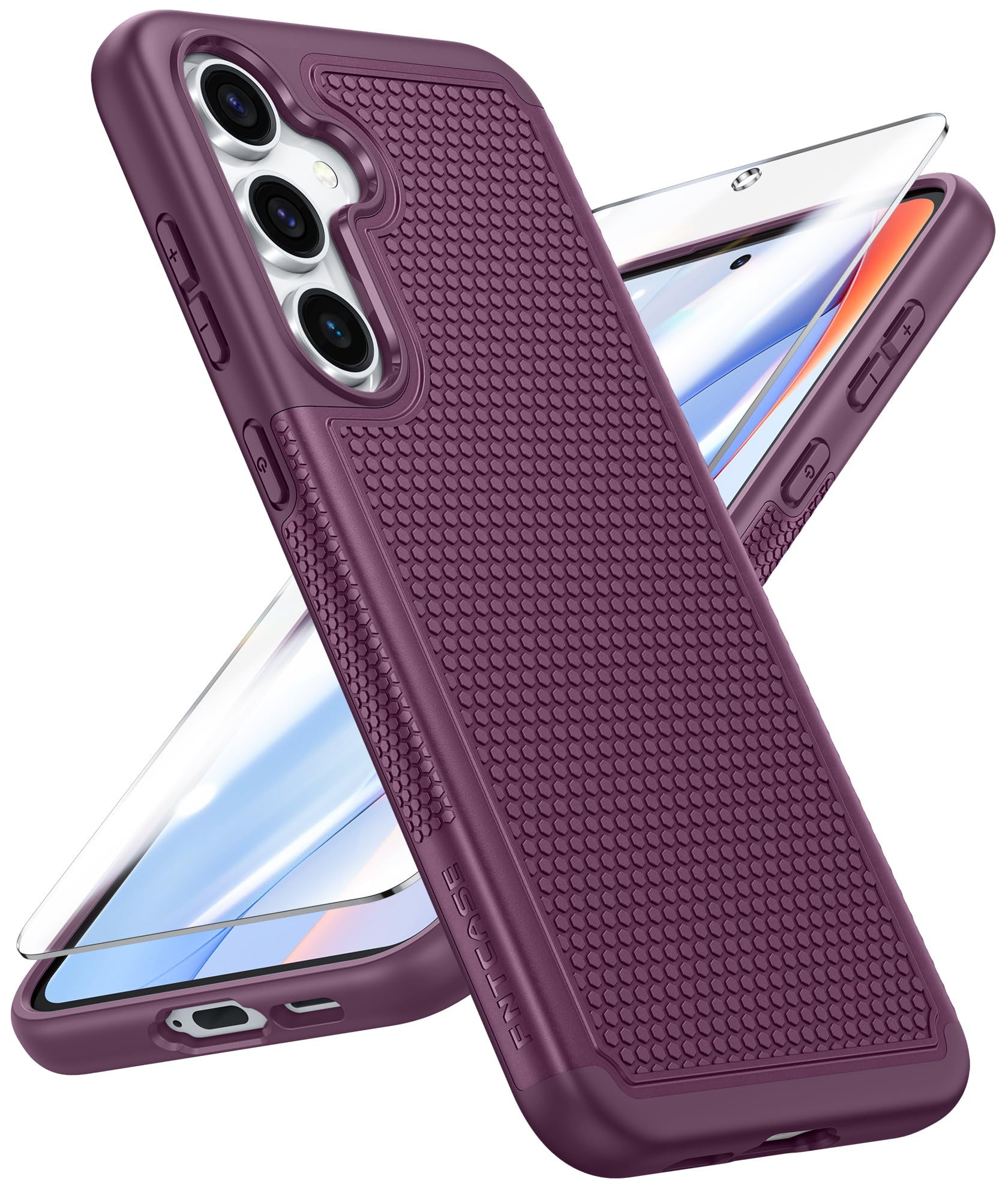 FNTCASE for Samsung Galaxy S24 FE Case: Dual Layer Non Slip Protective | With Screen Protector, Shockproof Drop Protection, Matte Textured Protective Cell Phone Cover, for Daily Use, Burgundy