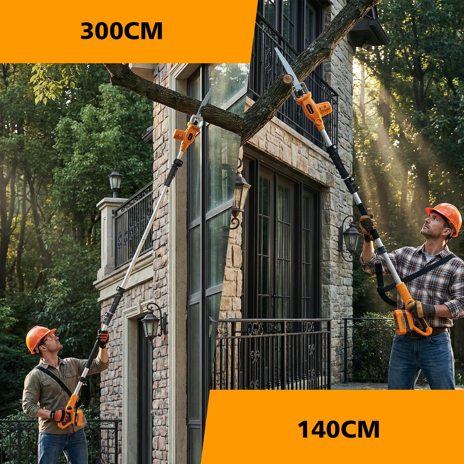 TOOLMAK Motosega a Batteria 20V 4,0Ah con Asta Telescopica 3m da Giardino | Sega Elettrica per Alberi e Rami, Lama 210 mm, seghetto per potatura(1 Batteria)