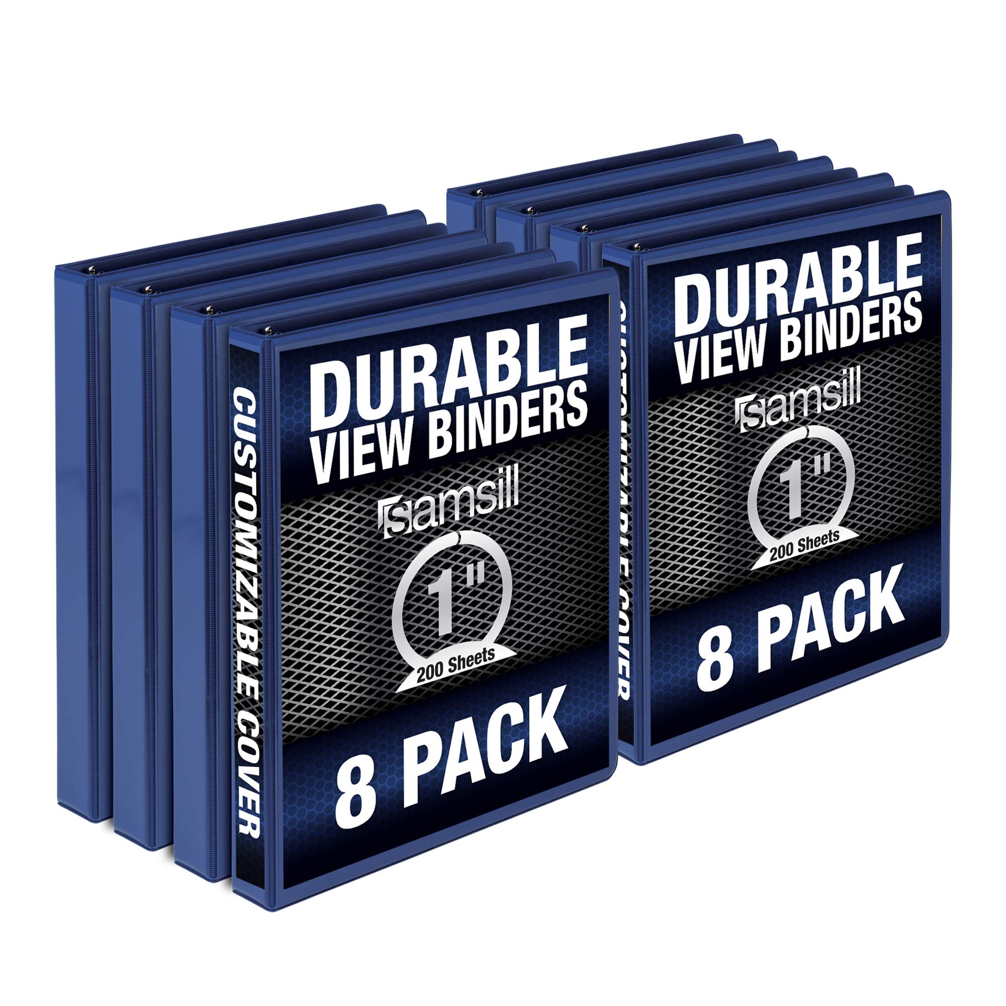 - Samsill Durable 1 Inch Binder, Made in The USA, Round Ring Customizable Clear View Binder, Blue, 8 Pack (MP88432)