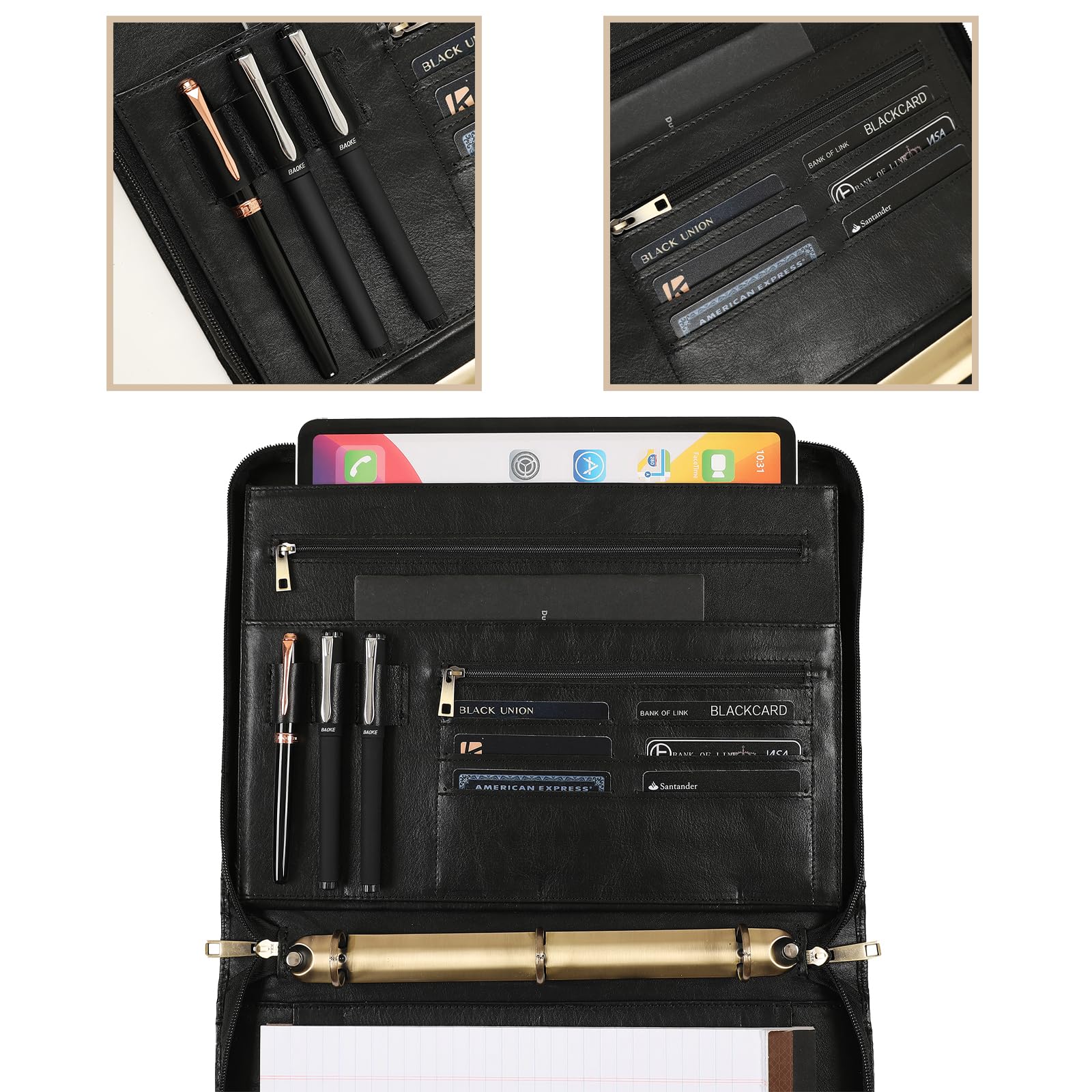 Porte-documents en cuir véritable à 3 anneaux, 27,9 x 35,6 cm, organiseur professionnel pour homme et femme, porte-documents gravé personnalisé avec bloc-notes format lettre