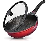 Deep Non-Stick Frying Pan with Lid – 3-in-1 Sauté Pan, Skillet & Mini Wok – GREBLON Ceramic Coating | Induction Hob Safe | Stainless Steel Base |PTFE & PFOA Free (Red, 28 cm)