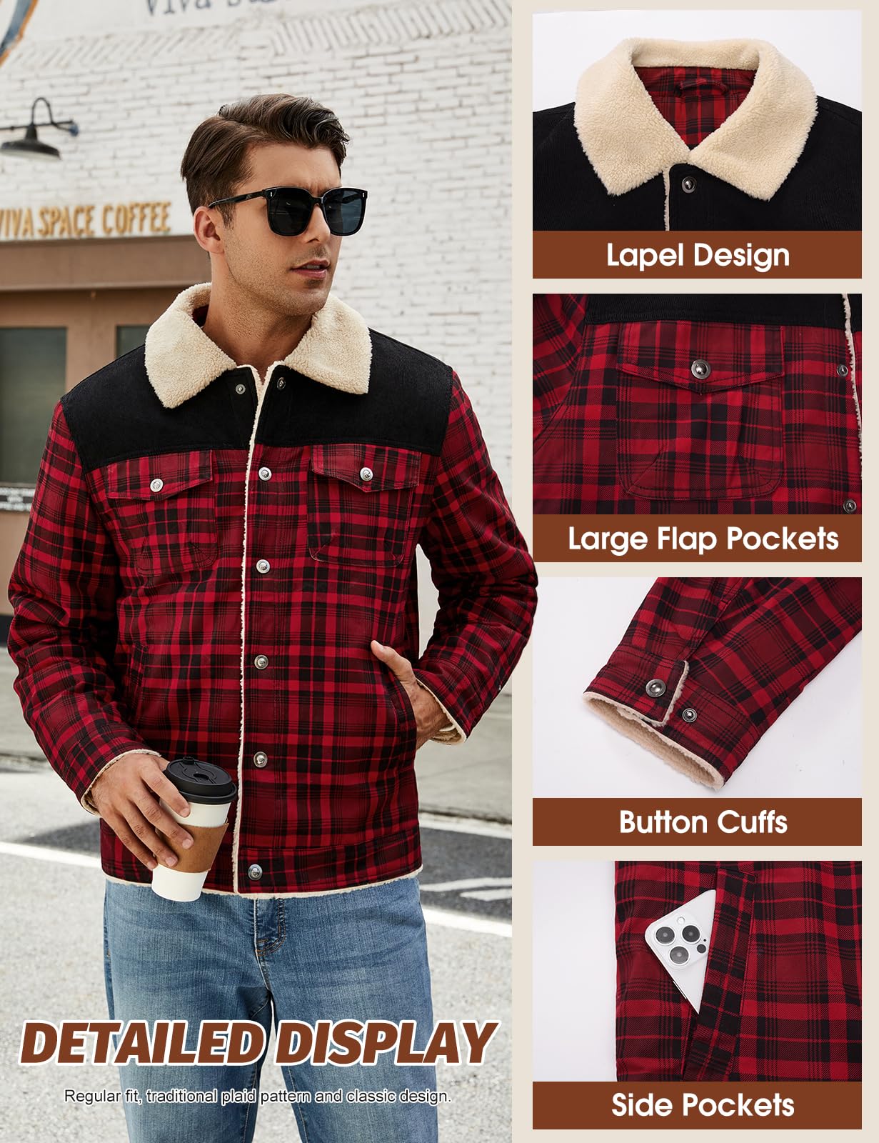 CMTOP Giacca Invernale Uomo Camicia da Uomo in Stile Casual da Boscaiolo Plaid Flanella A Quadri Camicia Imbottita da Lavoro di Cotone Cappotto Invernale
