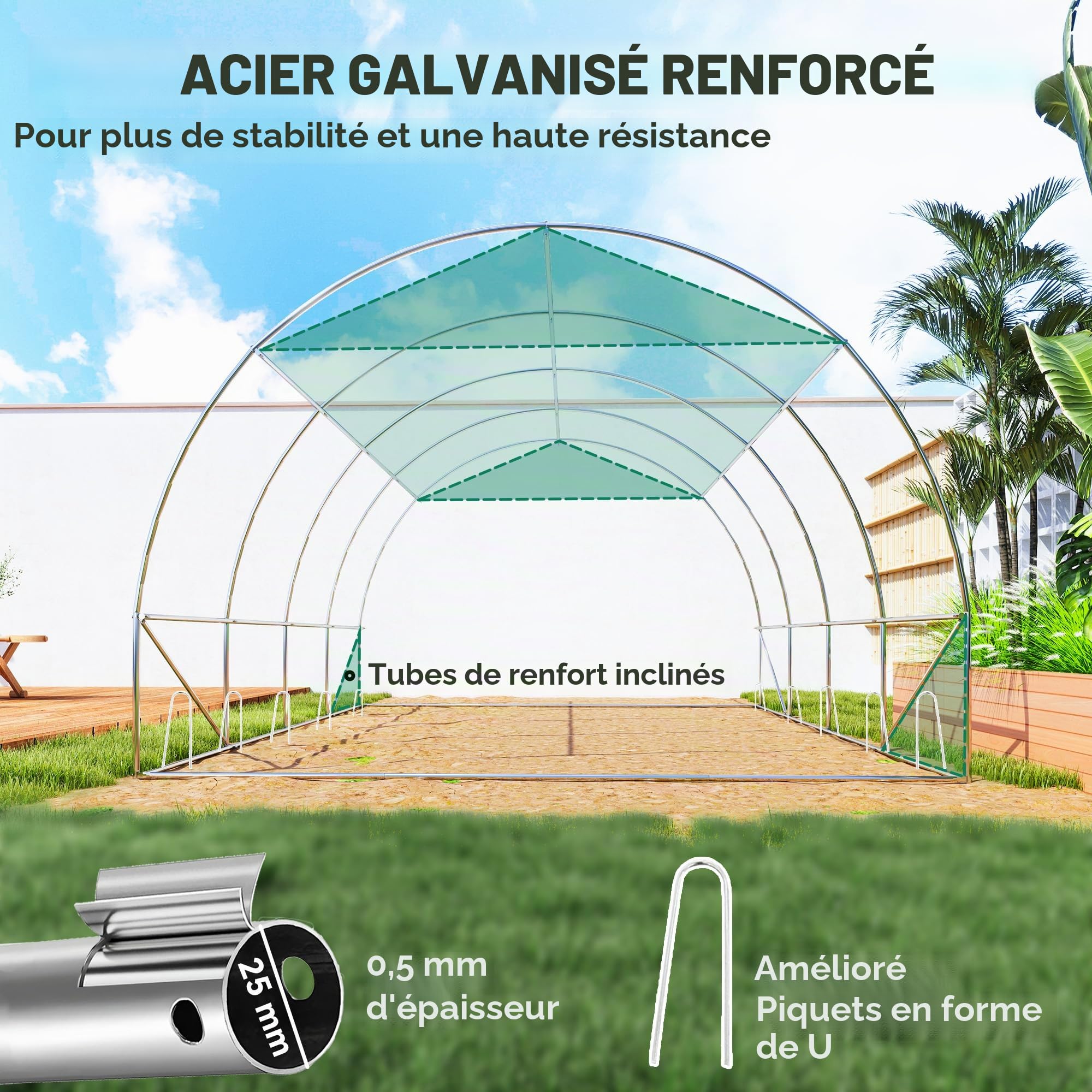 Outsunny Tunnel de Serre 10' x 13' x 6,5' avec Filet d'ombrage Vert
