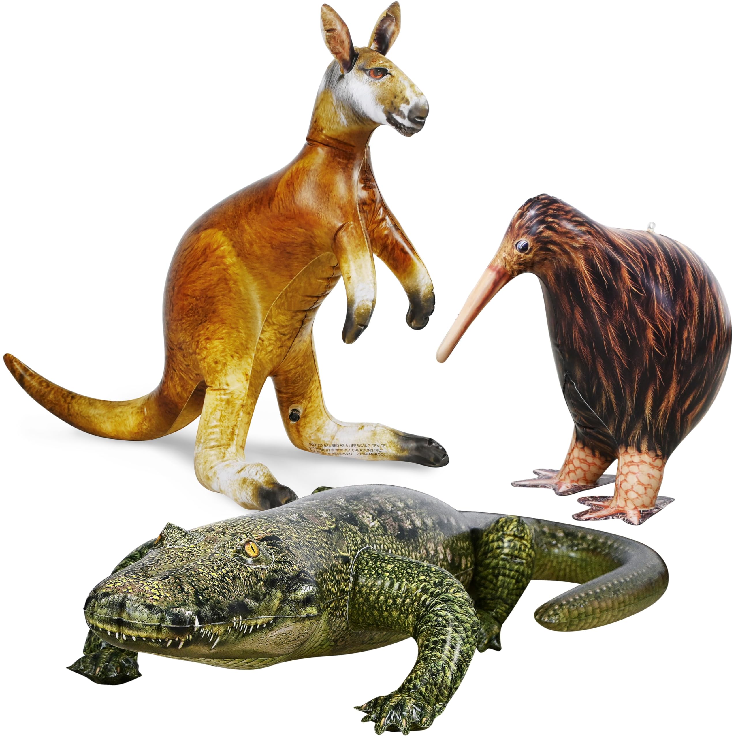 Jet Creations Life on Earth Wildlife Safari Inflatable, 3-PK, Kangaroo, Kiwi Bird, Alligator, Realistic Animals for Party Decoration, Pool, Birthday, Jungle Photo Prop