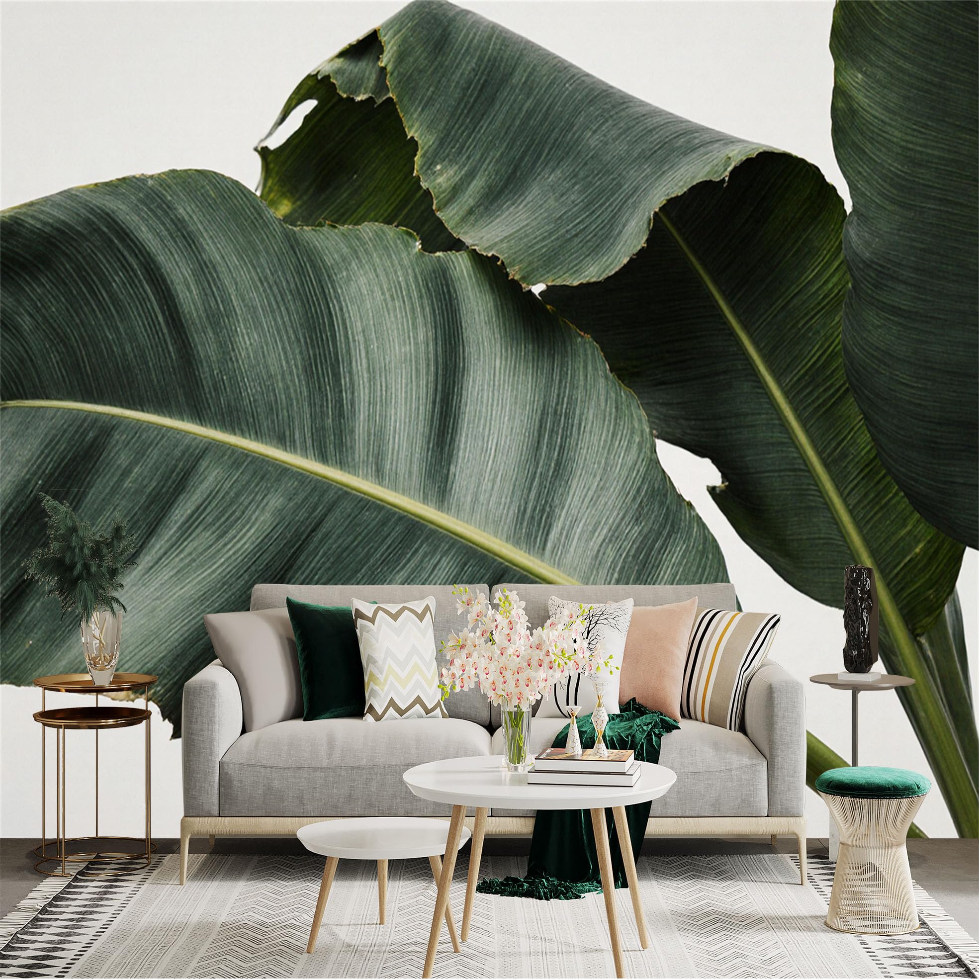 Custom Size Wall Sticker Mural， Tropical Banana Leaves Green Botanical Plant Art， for wall Decoration， peelandstick wall Decals.