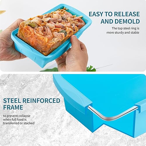 Miniatura 2 de Bandeja de silicona para congelador con tapa, paquete de 2 moldes de silicona para congelador, bandeja grande para cubitos de hielo, hace 2