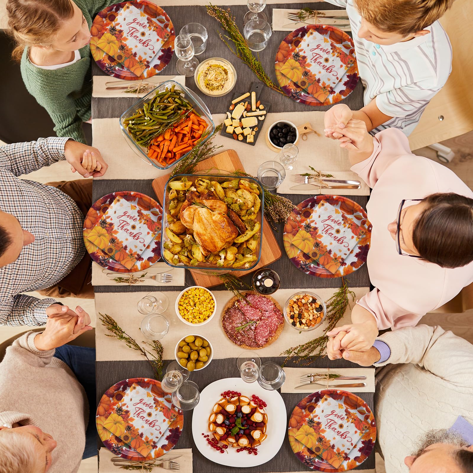 50 platos y servilletas de papel ovalados grandes de Acción de Gracias de 10 x 12 pulgadas, platos y servilletas de papel de otoño, suministros desechables para fiesta de otoño para decoración