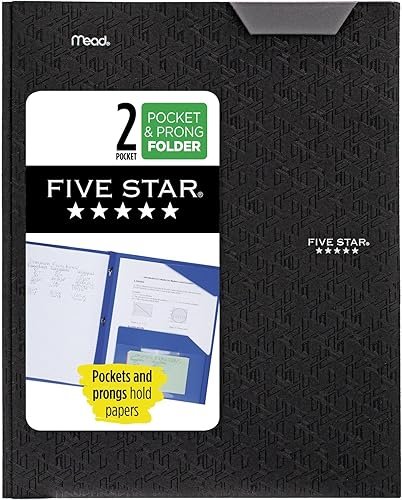 Five Star Carpeta de 2 bolsillos, carpeta que se mantiene en su lugar, carpetas de plástico de colores con bolsillos y sujetadores de puntas para