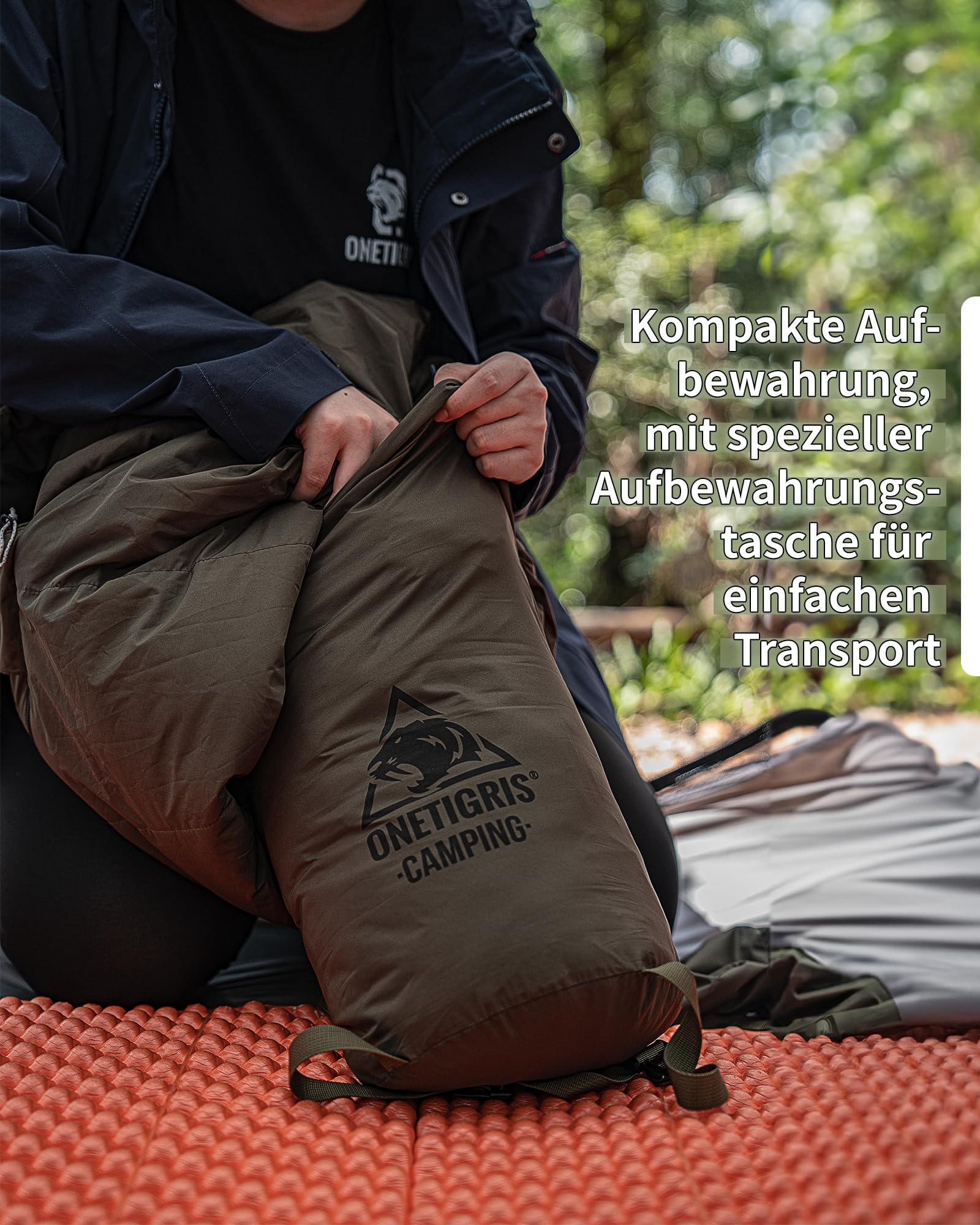 OneTigris Schlafsack Outdoor kleines Packmaß 3 Jahreszeiten 8 °C -15 °C Mumienschlafsack Ultraleicht kompakt für Camping, Reisen, Wandern (Grün)