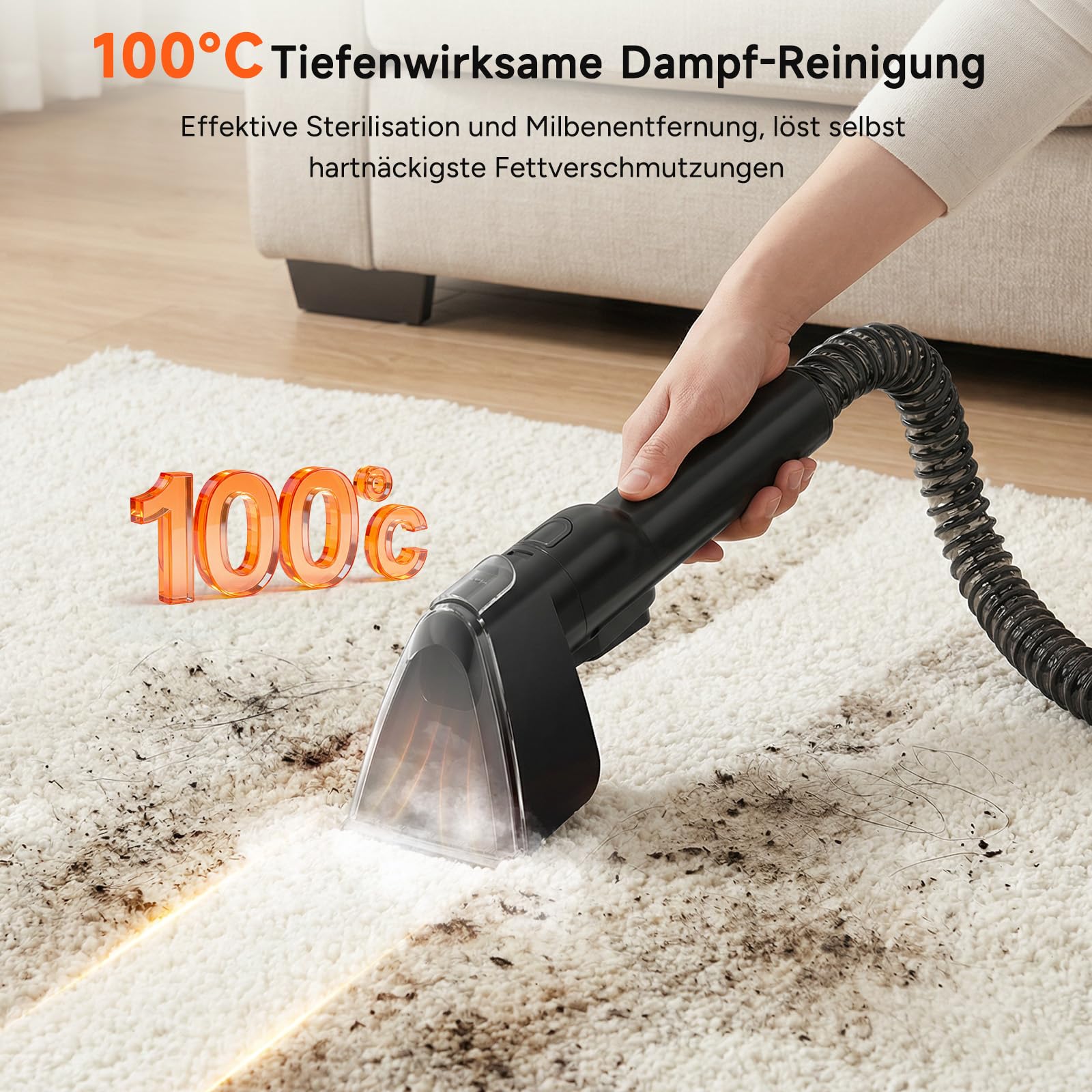 WOOX Nasssauger Polsterreiniger Gerät mit Dampf & Heizfunktion, 15Kpa Hochleistungs-Teppichreinigungsgerät mit Zubehör 2 in 1 Polster-Dampfreiniger für Haustiere, Autos, Flecken, Haushalt