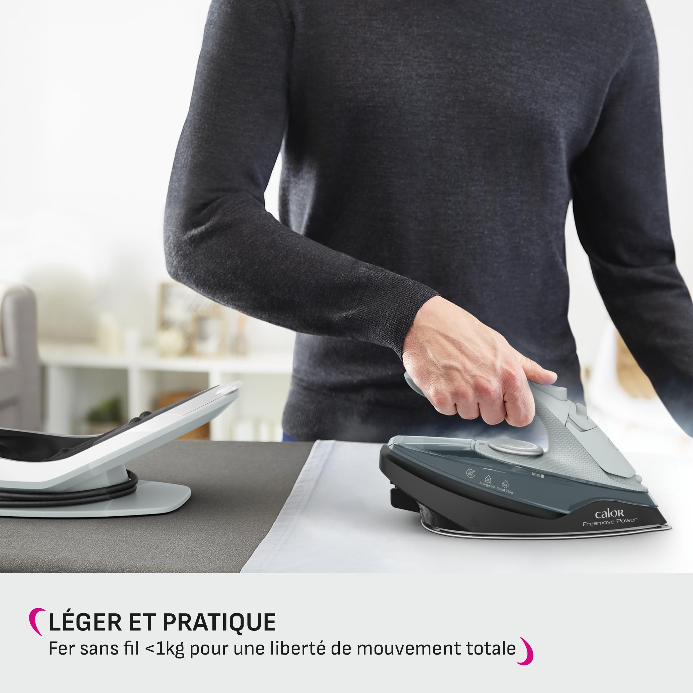 Calor Freemove Power Fer vapeur sans fil, 2600W, Débit continu 40g/min, Pressing 220g/min, Efficace, Léger, FV6672C0