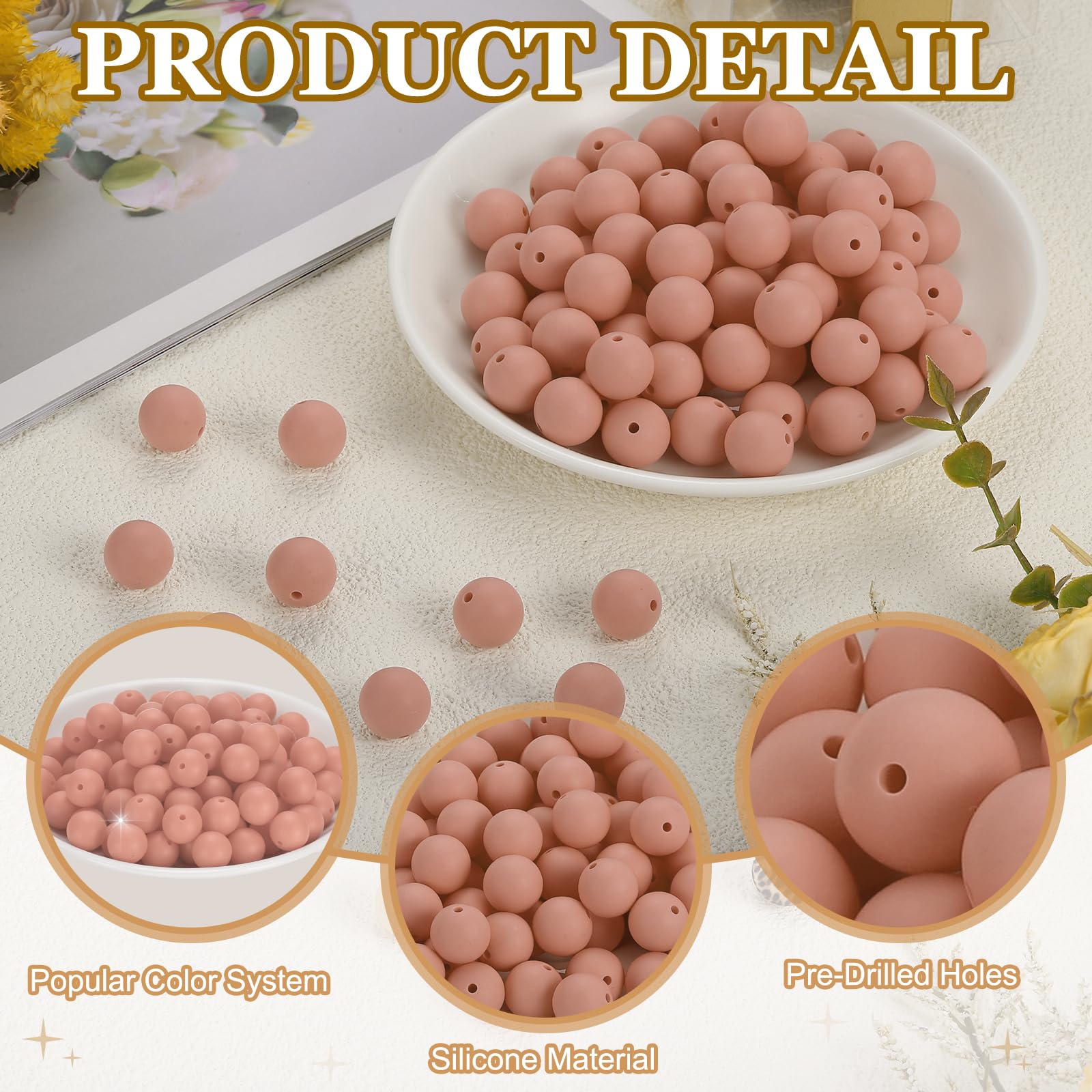 PATIKIL 100 Pcs Silicone Beads Bulk, Rose 15mm Silicone Round Focal Loose Beads for Keychain Pens Bracelets Necklace DIY Crafts Making - Image 3