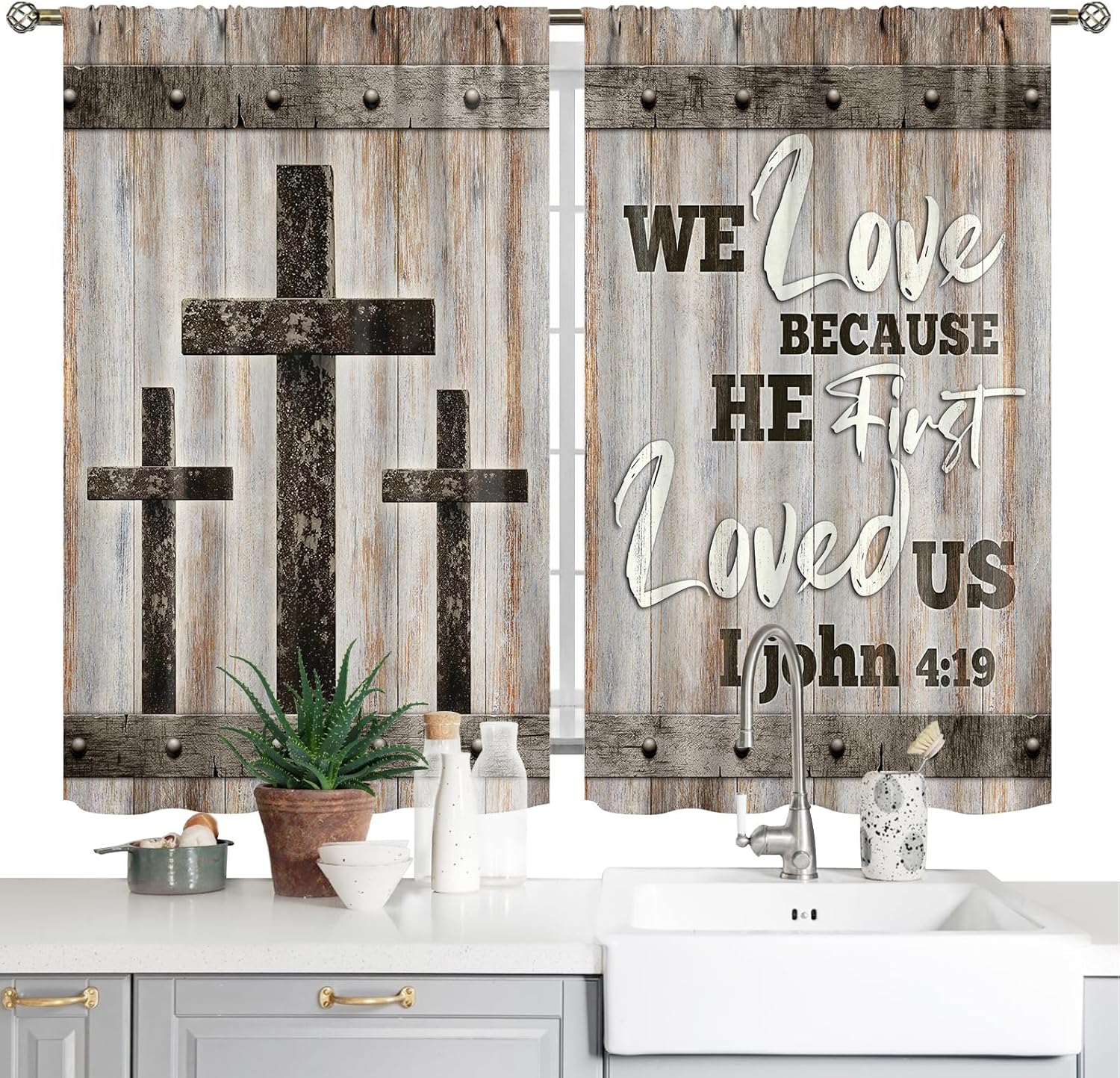 MAHIPOCI Inspirational Christian Shower Curtain Cross Motivative Bible Verses