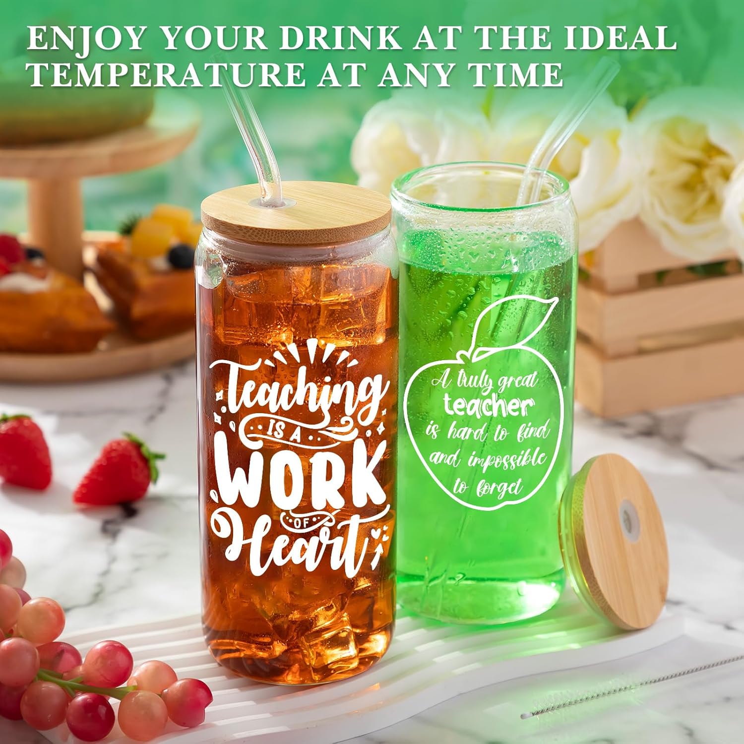 Umigy 12 Set Christmas Appreciation Cups Teacher Appreciation Gifts Thank You Gifts Glass Cups 20oz Can Shaped Beer Glass with Lids Straws Brushes Funny for Birthday