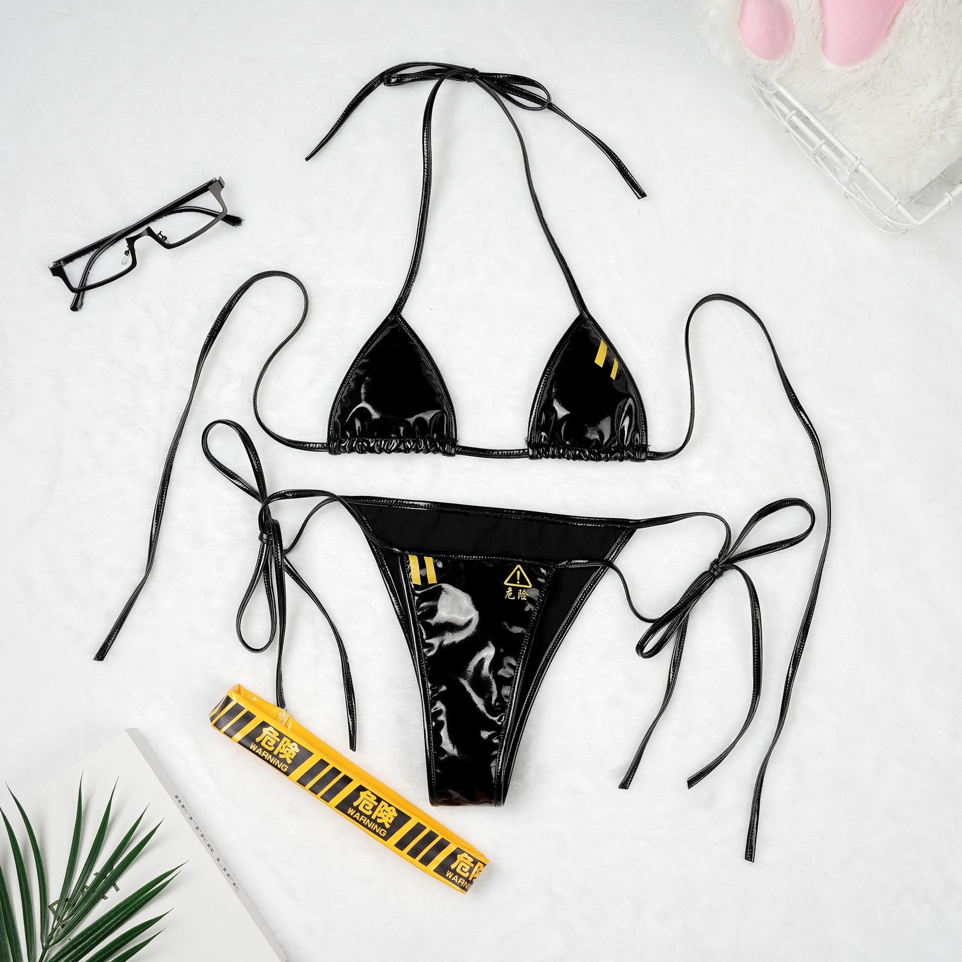 SINGUYUN Womens Micro Bikini Kawaiii Anime Cosplay Lingerie set Tiny Bra Thong Panty Bottom Extreme Swimwear Cute: One Size C2100black