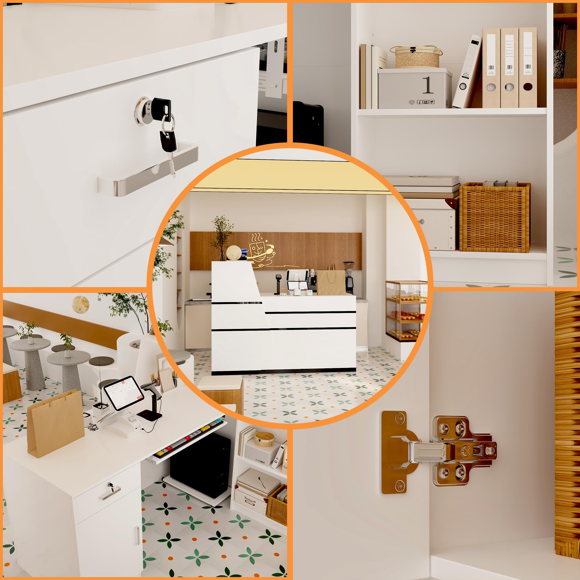 Comptoir De Réception Grand Format 220x60x100 Cm - Blanc, MDF, Avec Kit De Fixation - Pour Magasin, Salon, Hôtel, Entreprise