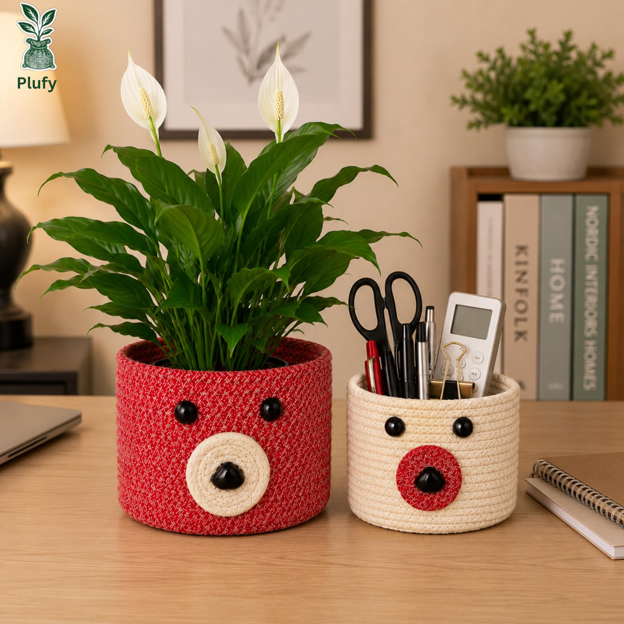 Teddy Eco-Friendly Cotton Rope Basket Set of 2 (6 & 5 Inch) – Remote Holder for Living Room & Remote stand for Table, Makeup organisers, Jute Planter Basket & Jute Pots for Plants (Red - Combo)-image-20