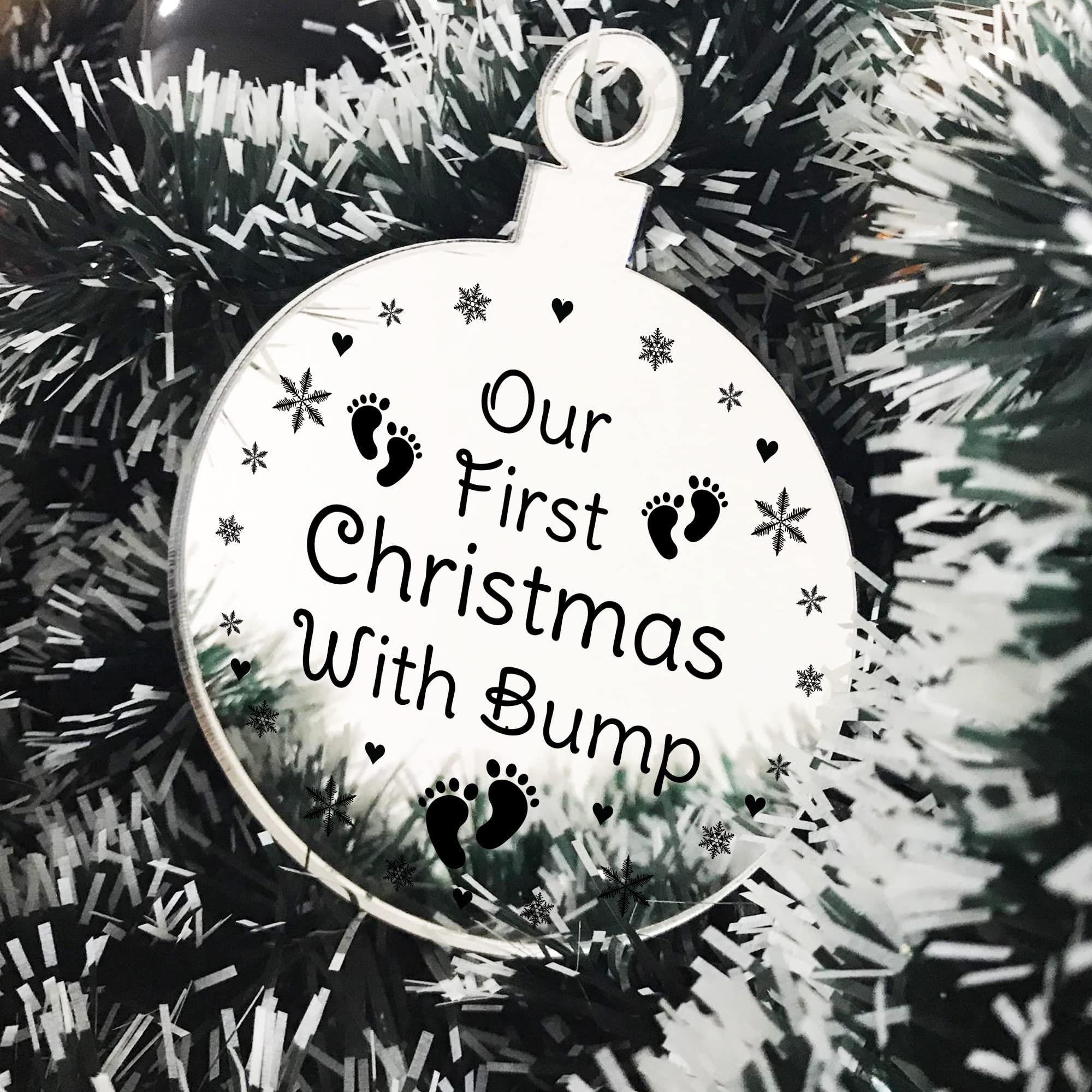 Red Ocean Silver Our First Christmas With Bump Engraved Decoration New Mum Dad Gift Baby Gift