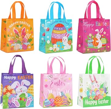 Easter Gift Bags For Goodies, Treat Bag with Handles, Easter Egg Hunt Mini Baskets Bulk for Teenagers, Party Tote Medium Size Empty