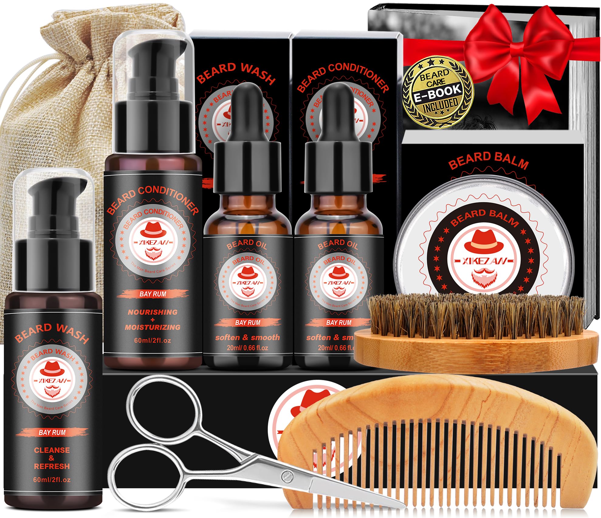 Dad Birthday Gifts, Beard Care Kit with Bay Rum Beard Oils,Balm,Wash, Conditioner,Brush,Comb,Scissors,Valentines Fathers Mens Christmas Stocking Stuffers Gifts for Men Him Husband Boyfriend