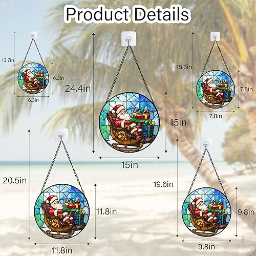 Miniatura 6 de Colgante de vidrieras para colgar en la ventana, caja de regalo de Papá Noel, atrapasoles para puertas, decoración de Navidad del hogar, atrapa el