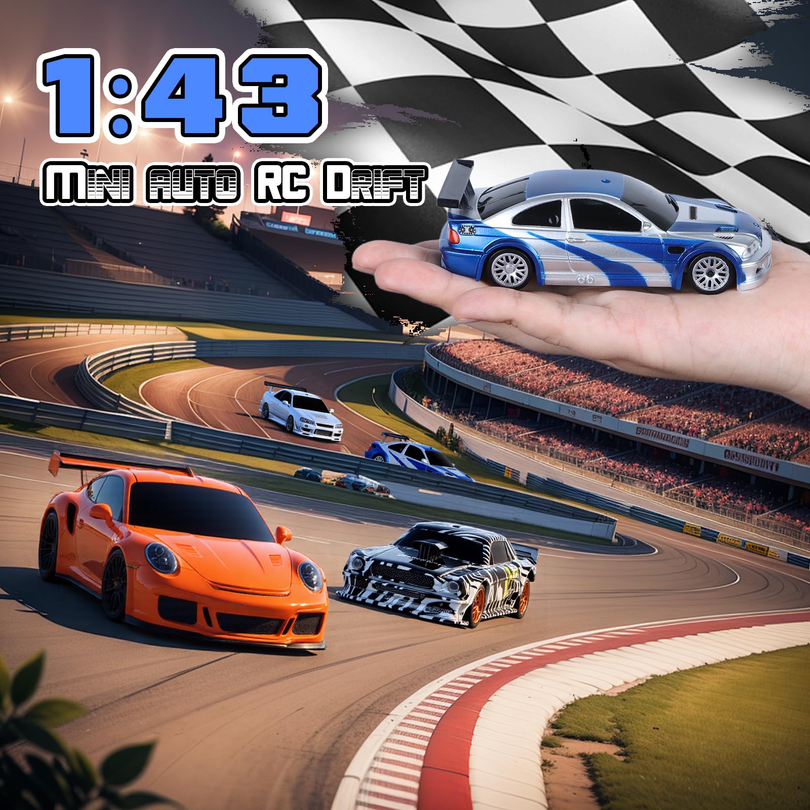 JONRRYIN RC Auto Drift Pro 1:43, Macchina Telecomandata Drift, Mini Drift Car, Micro Macchina Telecomandata con Luce LED, 15km/h, Auto Giocattolo per Bambini di 14 Anni (Blu Pro-Gyro)