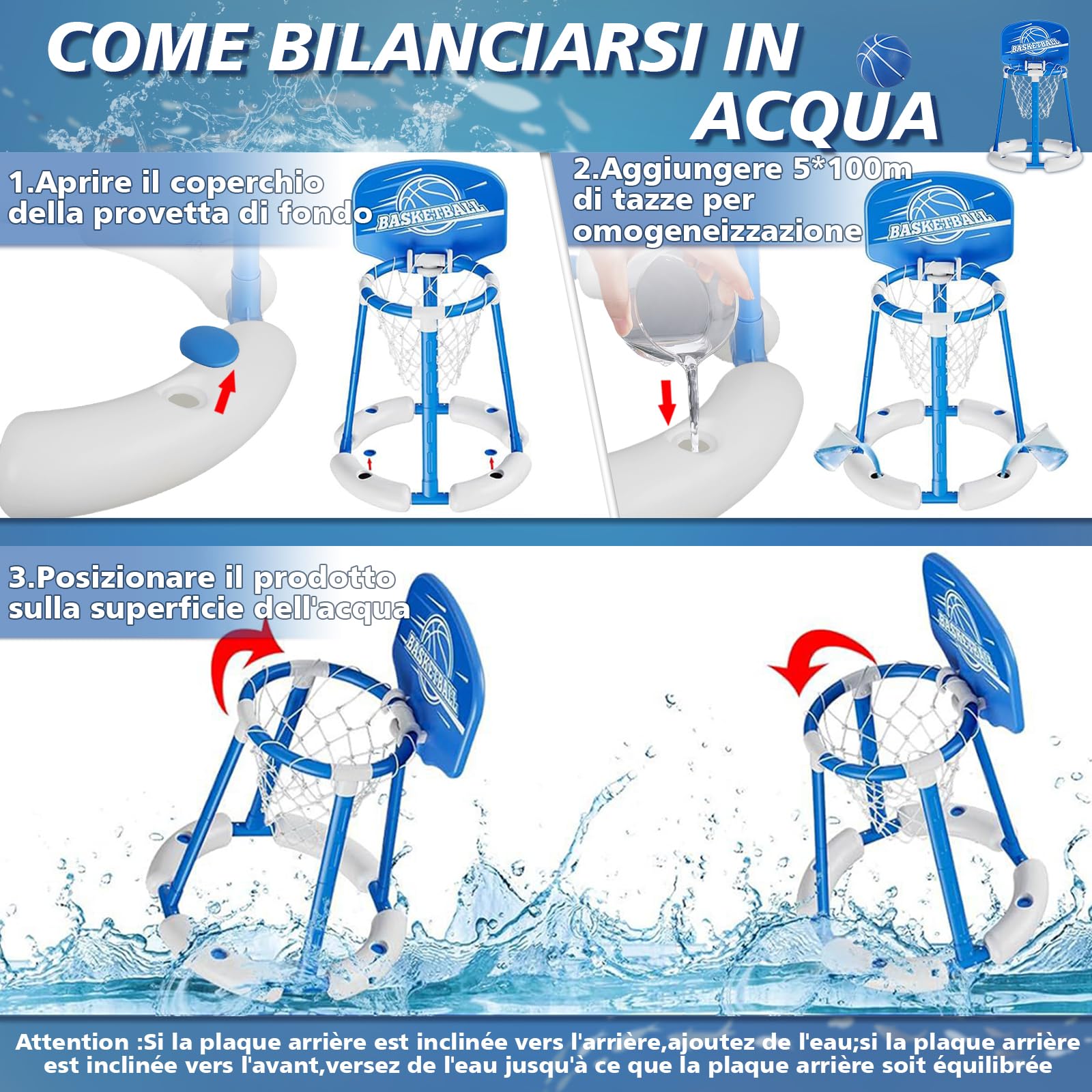 Charmofun Canestro da Basket Galleggiante per Piscina, Pool Basketball con 2 Palloni e Pompa, Giocattolo per Bambini e Adulti