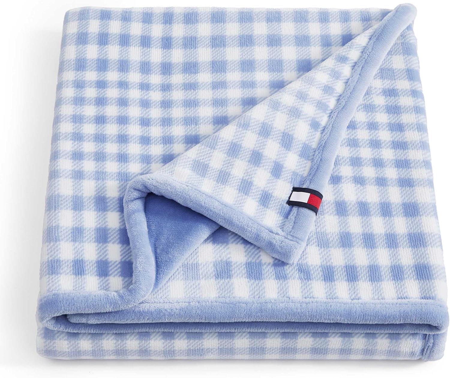Tommy Hilfiger - Throw Blanket, Plush Bedding with a Fleece-Knit Texture, Soft Throw Blanket for Couch or Bed (Modern Check Solid Blue, 50" x 70")