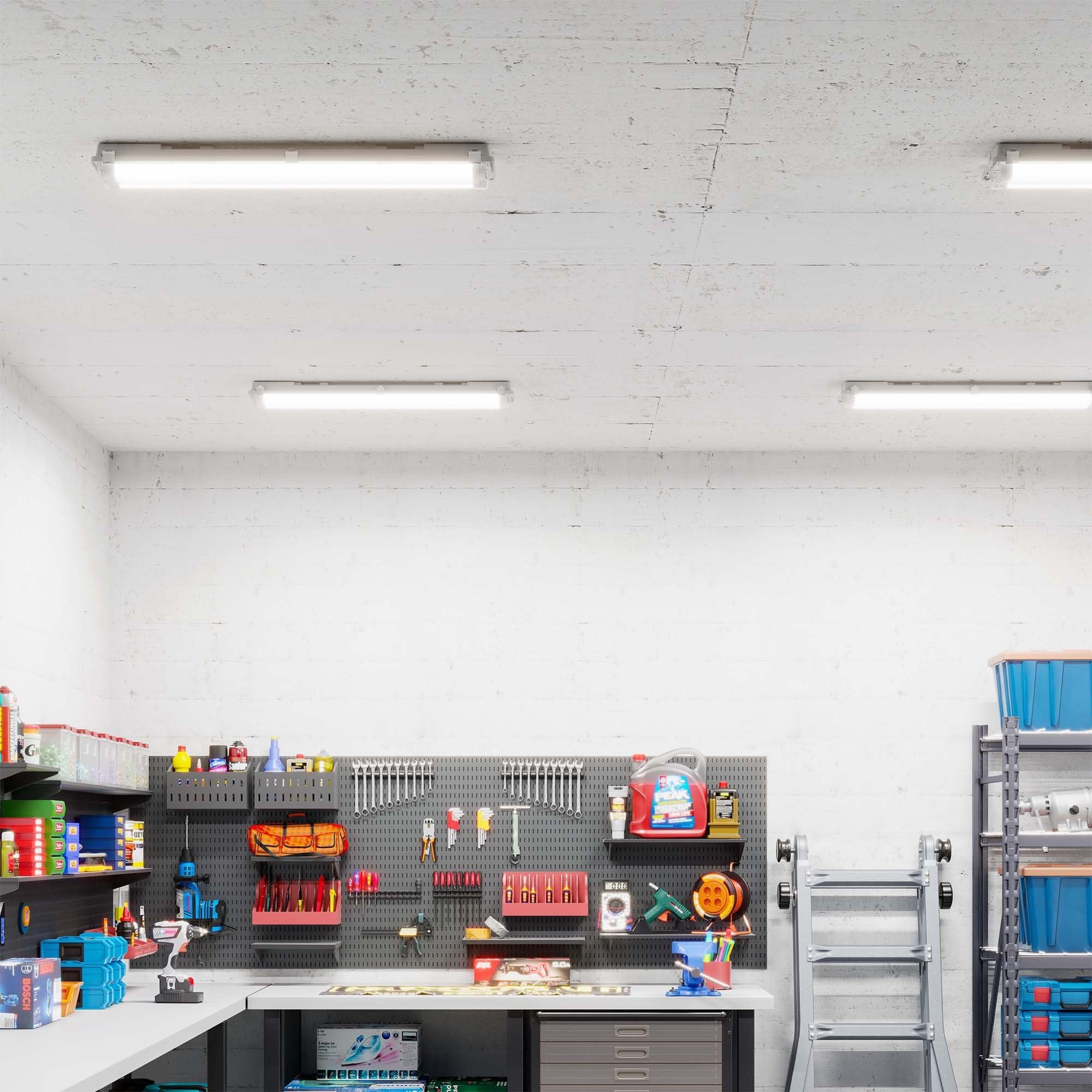 Ledvion - 1 pieza, pantalla estanca, 60cm, IP65, 9W, 100 lm/W, Blanco frío, 6500K, para 2 tubos LED, lámpara de techo para garaje, de bodega, tubo led, almacén