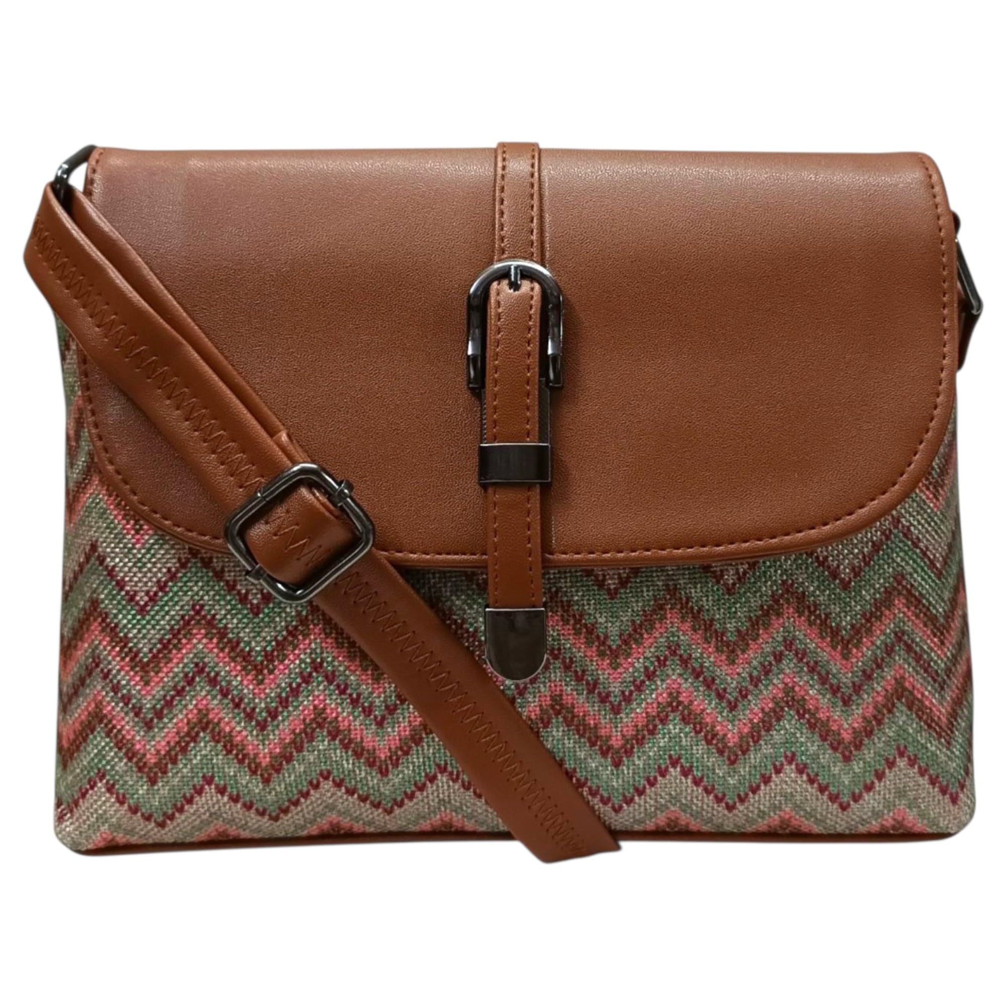 Handicraft Jute and Rexine Sling Bag with Magnetic Flap, Crossbody Style, Natural Brown, Lightweight, Medium, for Women-image-13