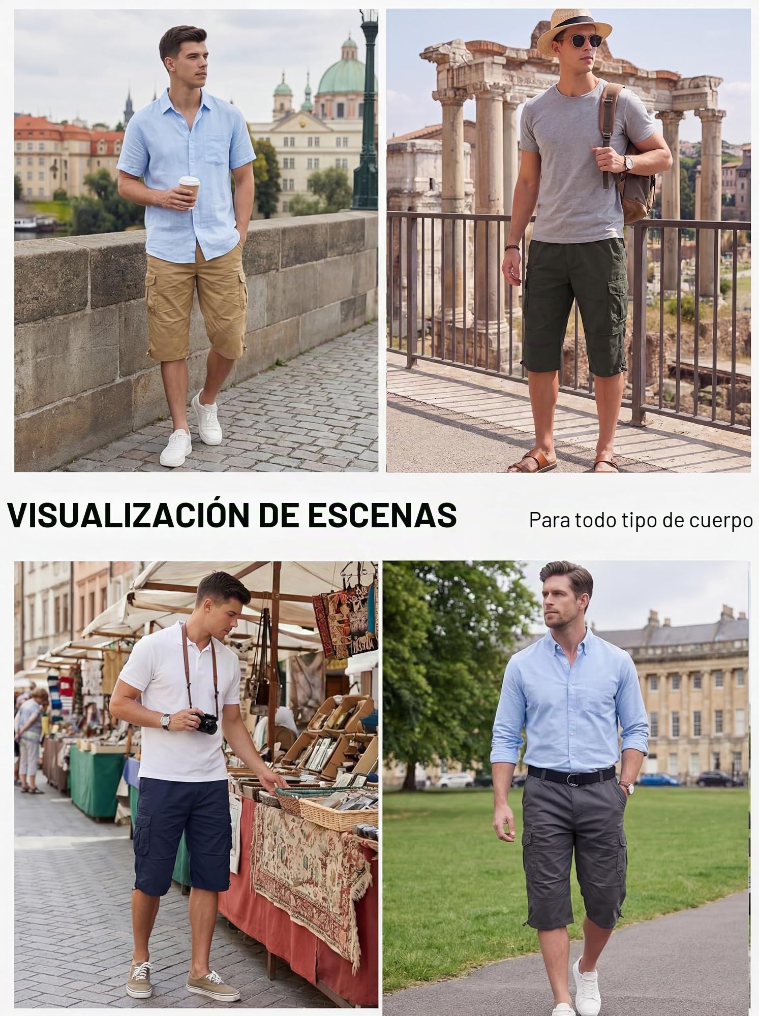 TACVASEN Hombres 100% Algodón Pantalones Cortos de Carga 3/4 Casual Pantalones Cortos Militares al Aire Libre con Muchos Bolsillos