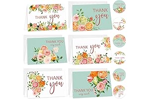 36 Set Orange Floral Thank You Cards Watercolor Orange Flower Bouquets Greeting...