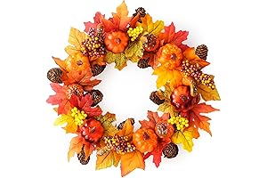 Hoomall 15" Artificial Autumn Pumpkin Wreath, Burlap Material