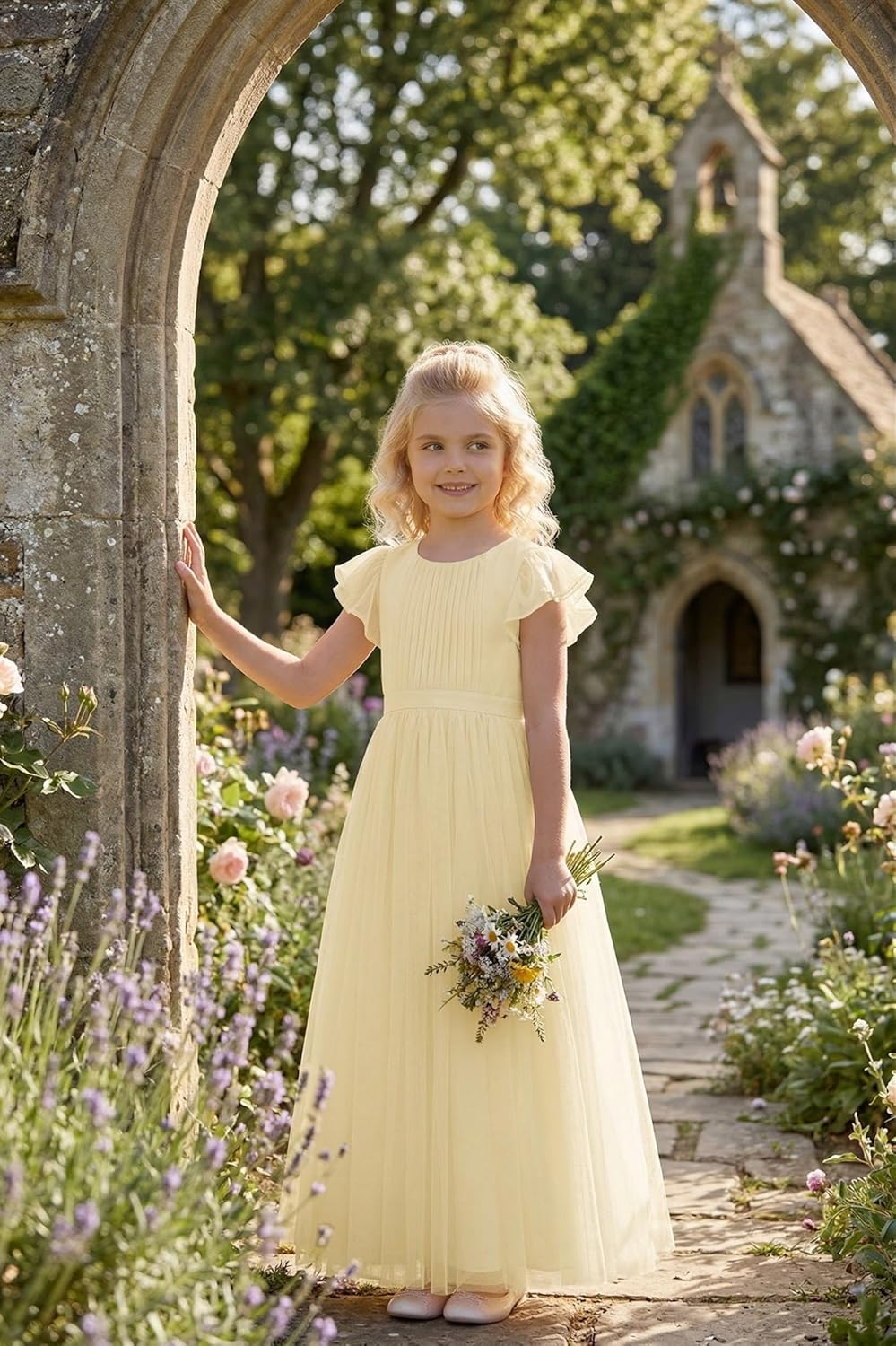 Tulle Flower Girl Dresses for Wedding Round Neck A-Line Girls First Communion Dresses for Girl Formal Pageant Dress