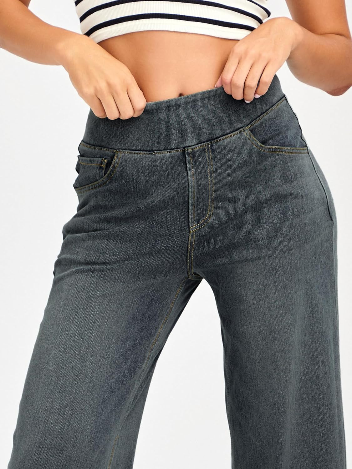 Large Wide Leg Jeans for Women,High Waisted and Slimming with Multiple Pockets,High Elasticity Casual Denim Pants - Image 3